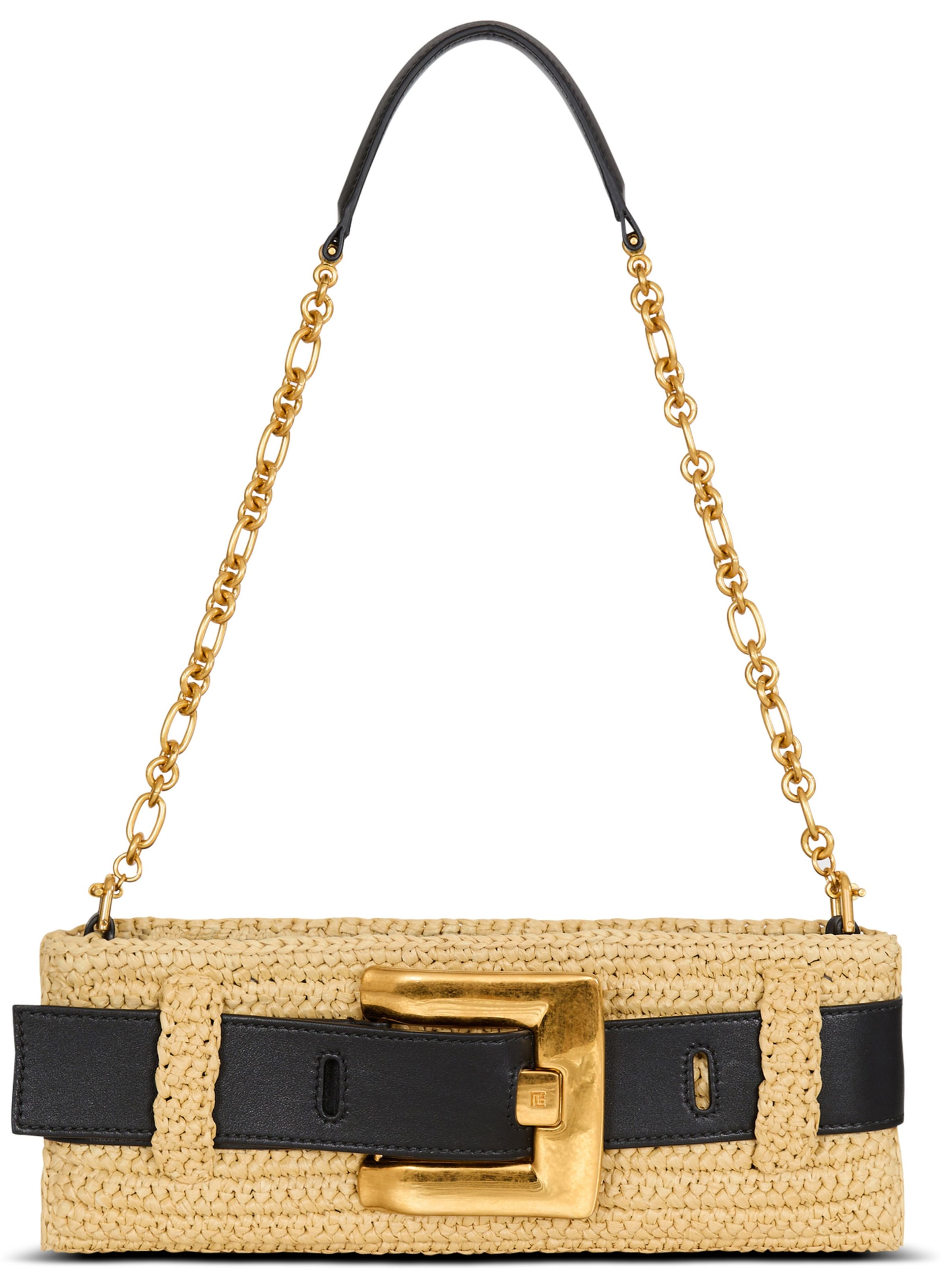 Pochette anthem en crochet et cuir lisse BALMAIN Beige