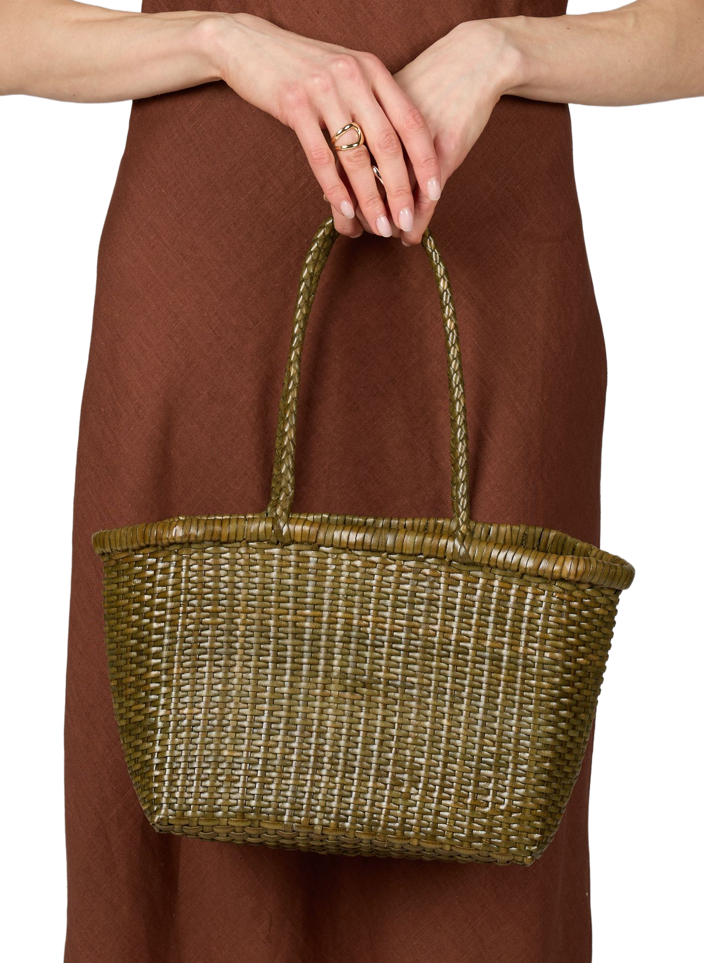 B Weave Small woven leather basket bag DRAGON DIFFUSION Green
