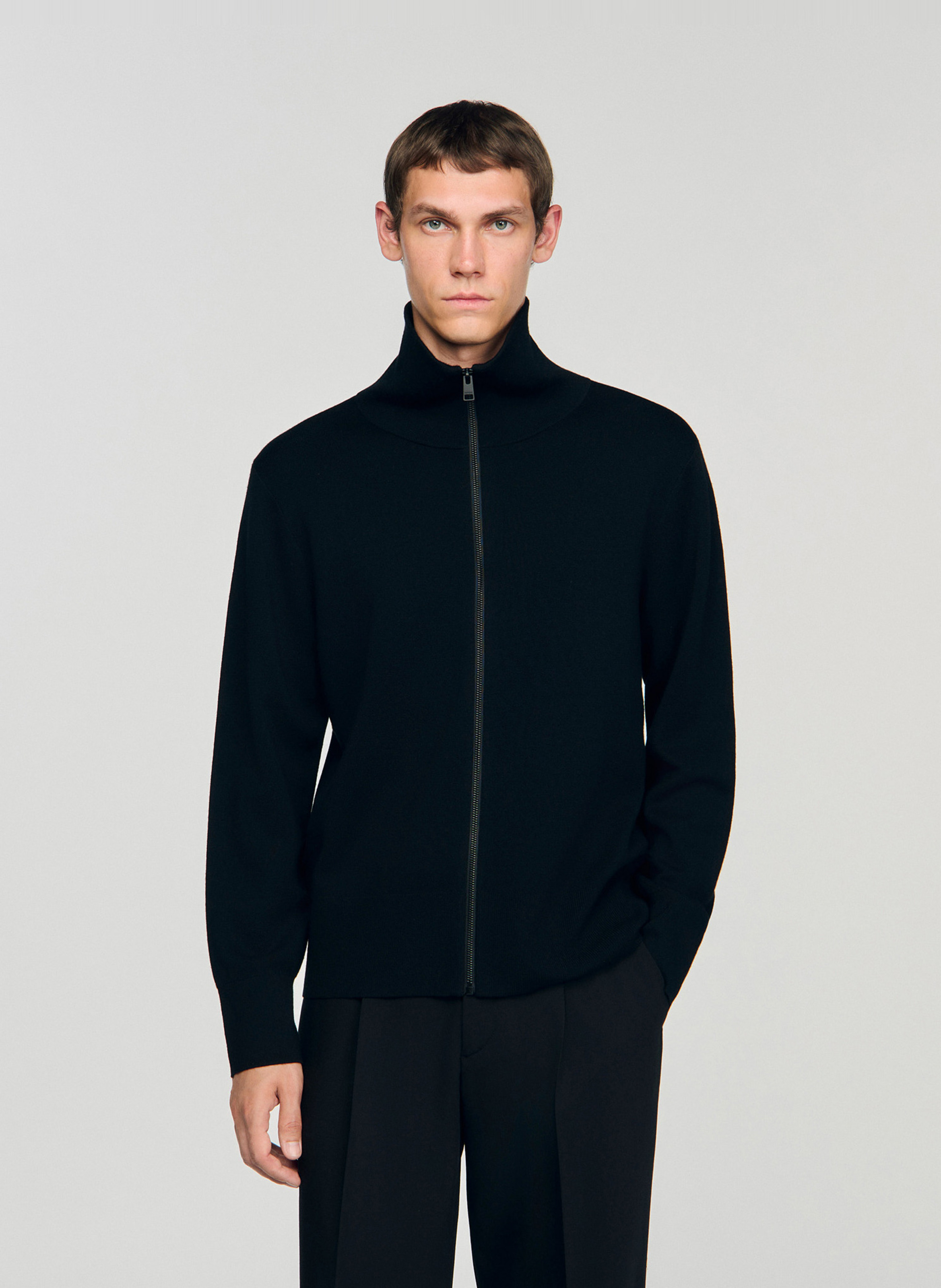 Gilet zippé en laine mélangée SANDRO Noir
