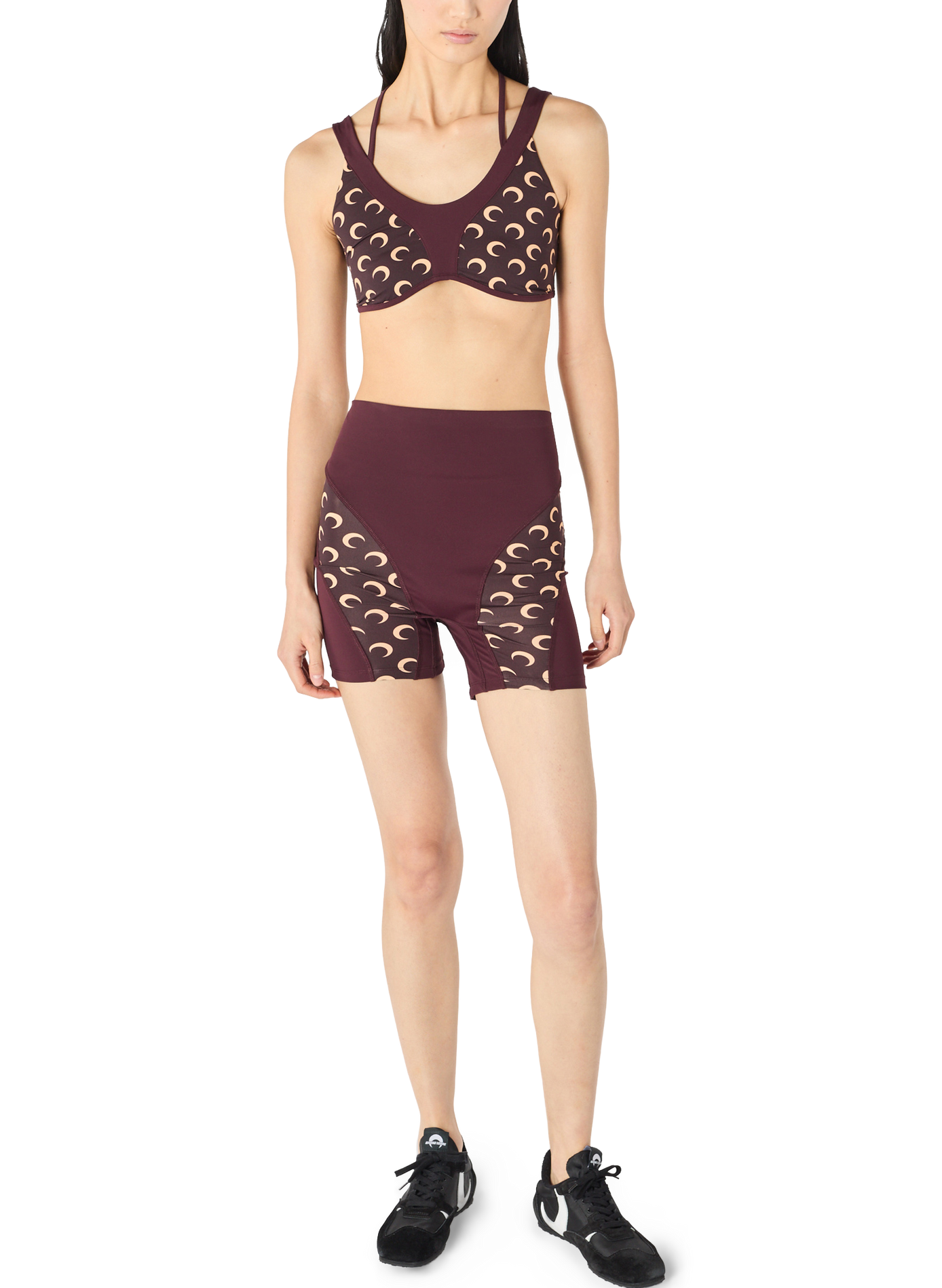 Athleisure mini shorts with moon inserts MARINE SERRE Brown
