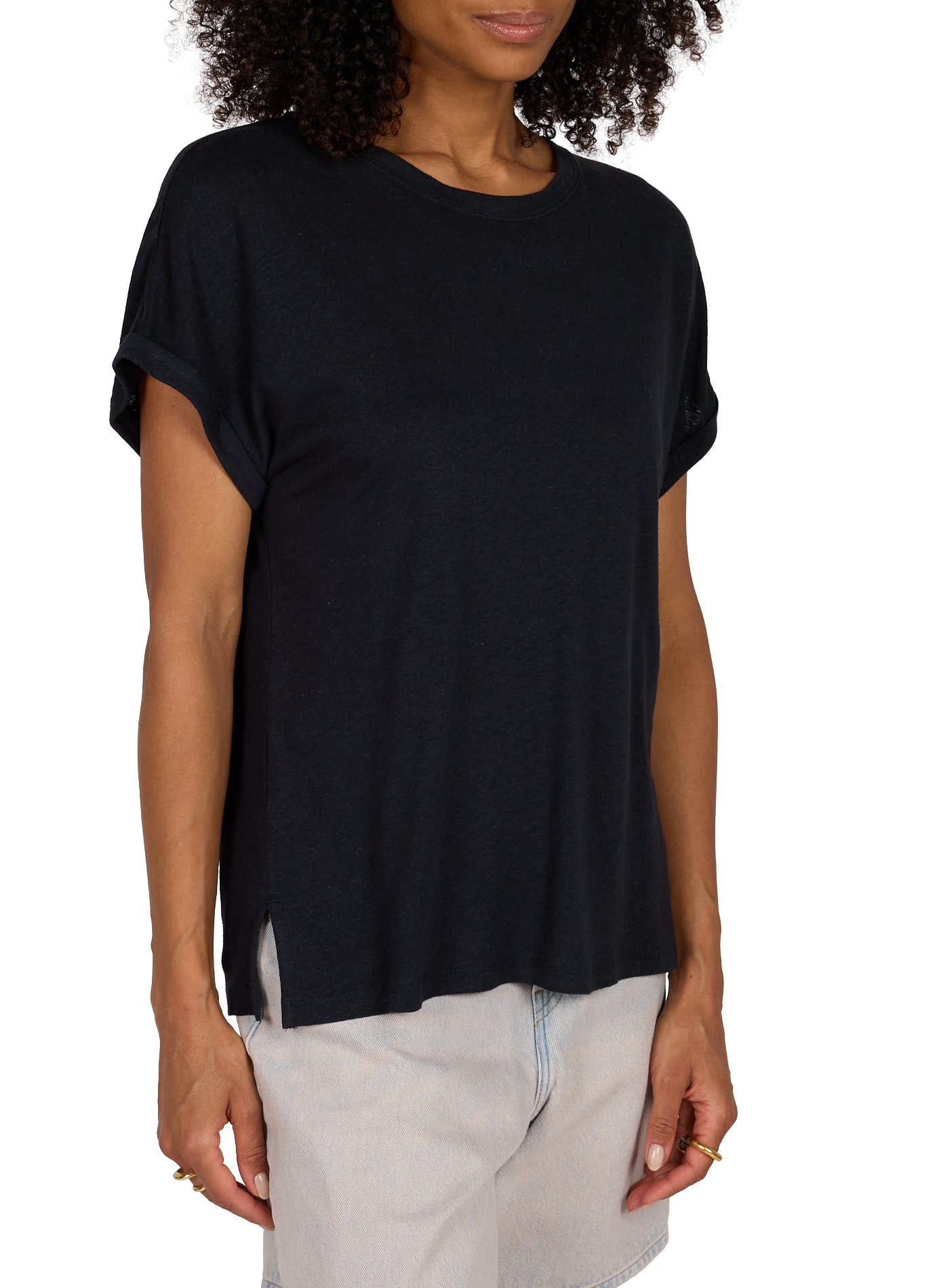 Einfarbiges T-Shirt mit Rundhalsausschnitt aus Leinenmischung. LEVI'S Schwarz