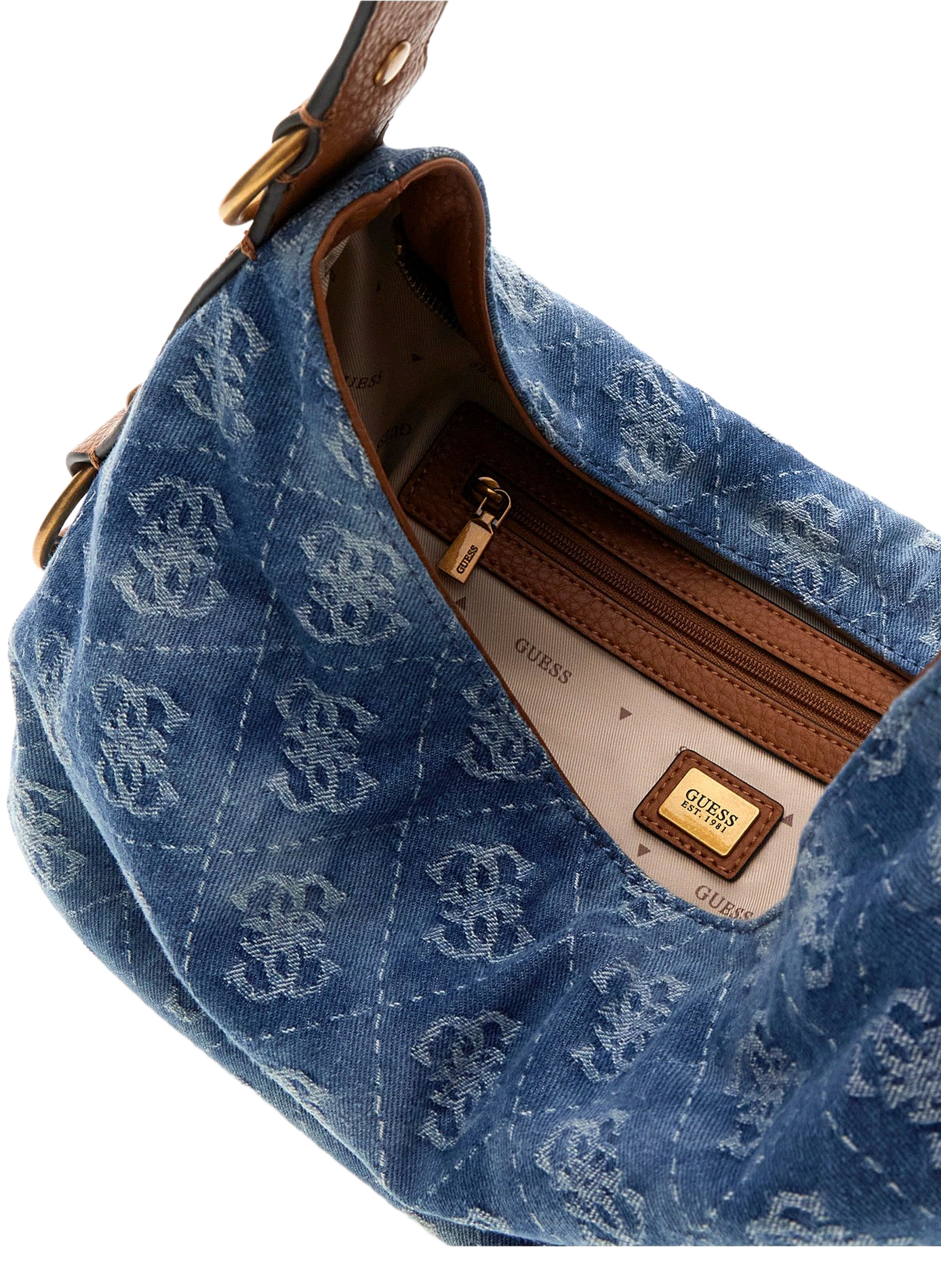 Sac baguette en coton mélangé imprimé GUESS Bleu