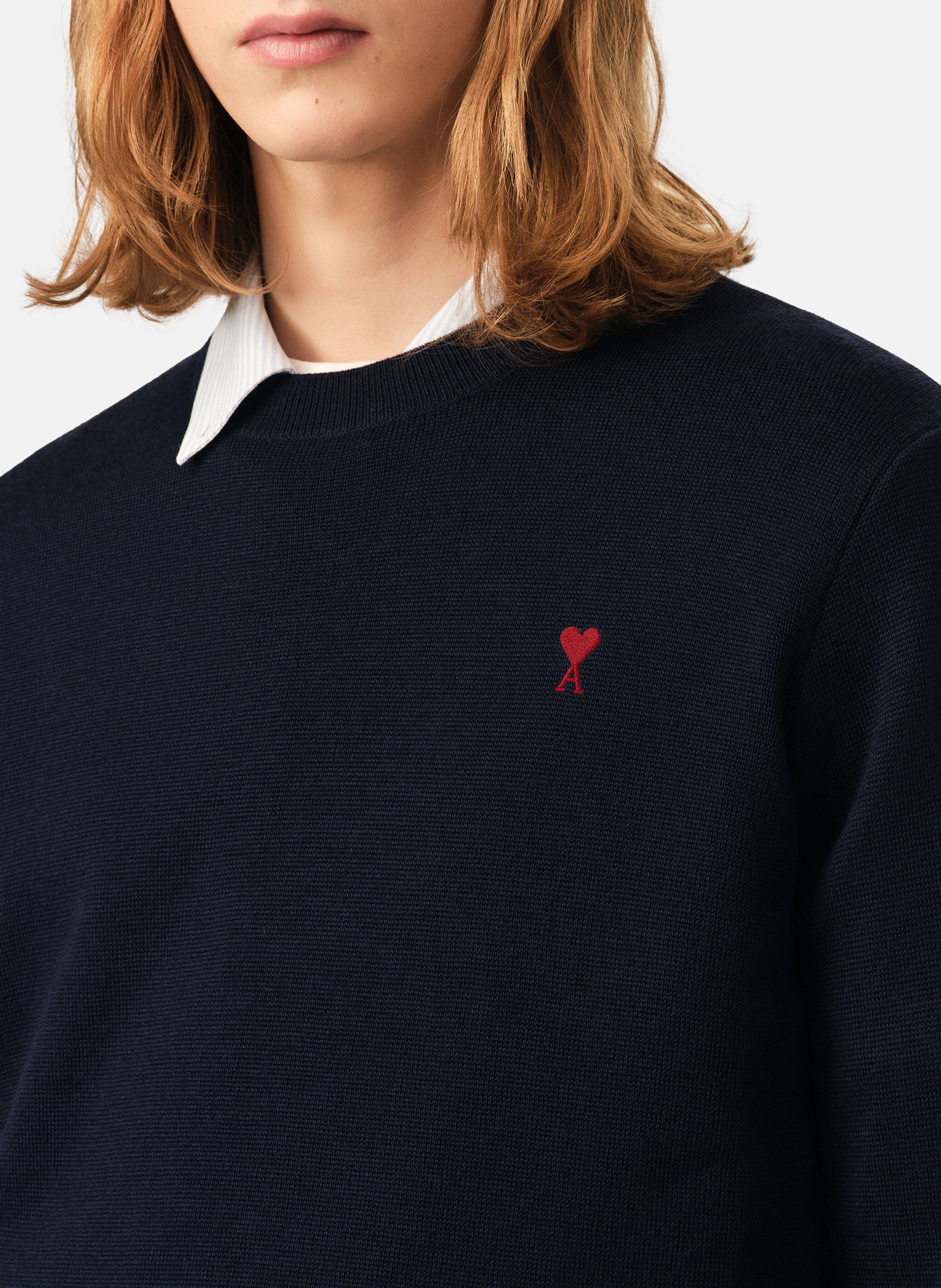 Pull col rond ami de coeur en laine AMI PARIS Bleu