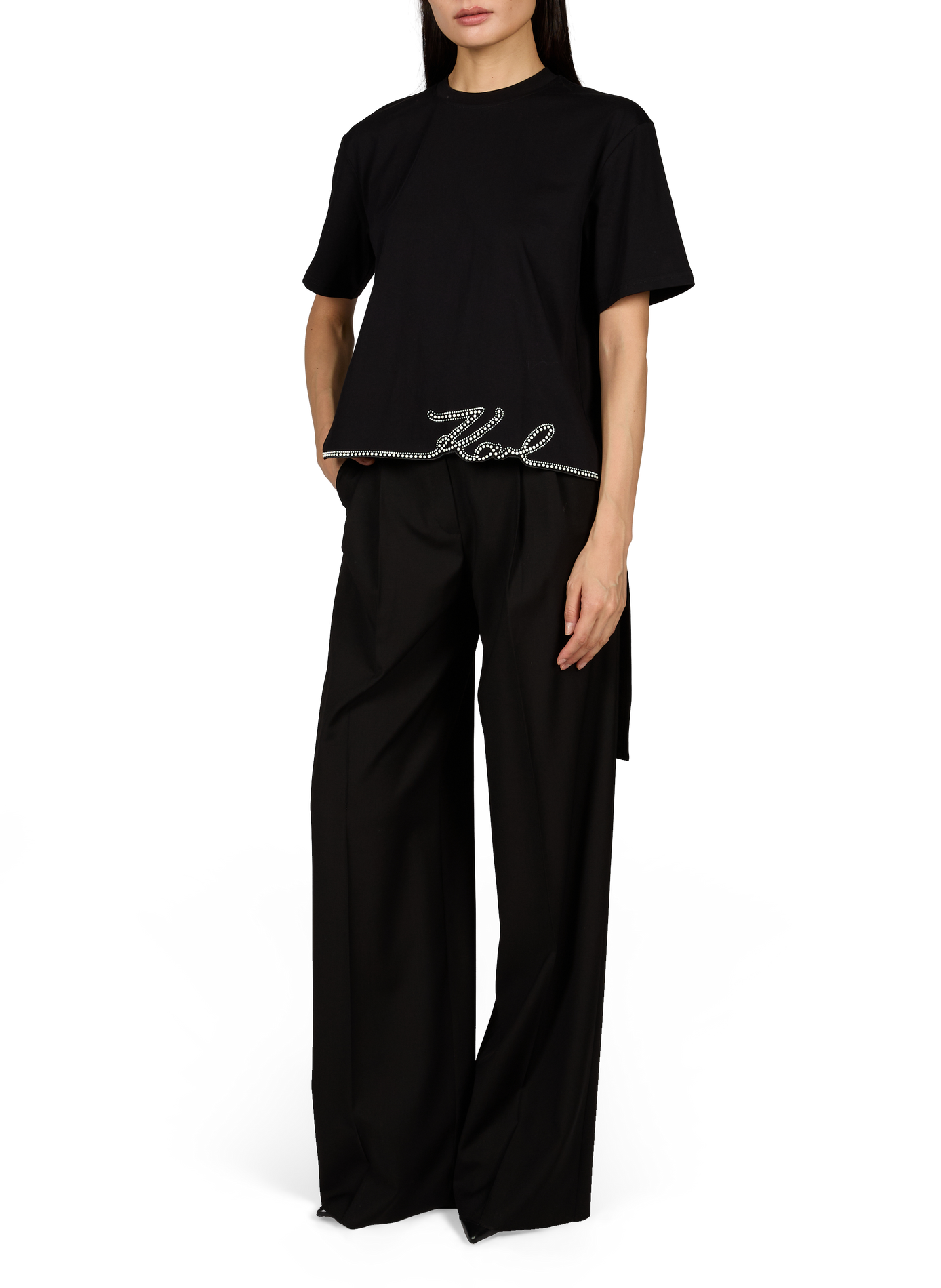 Round neck cotton t-shirt KARL LAGERFELD Black