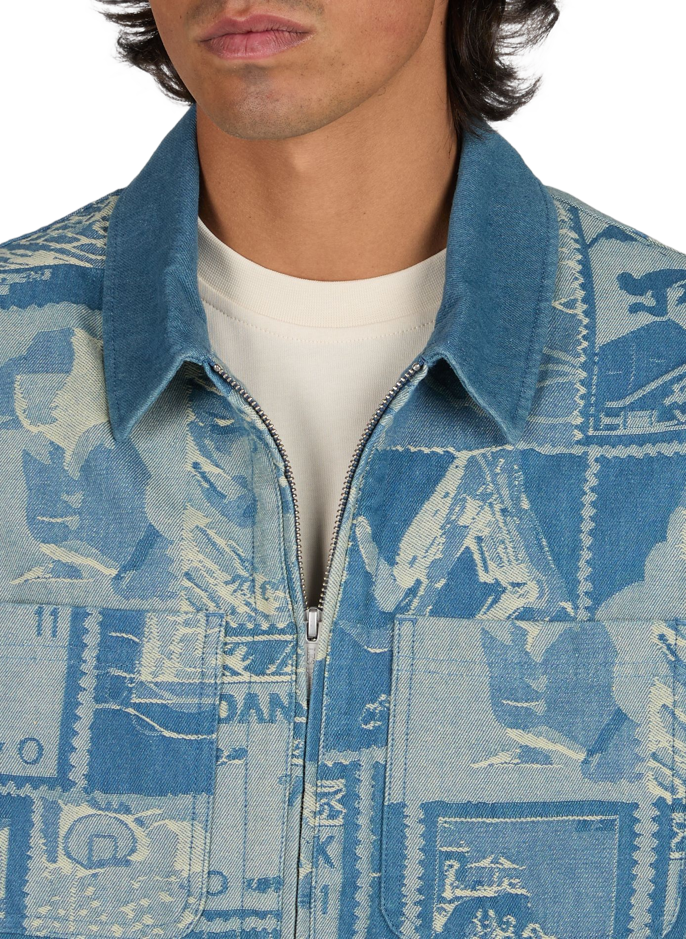 Gerade geschnittene Jacke mit Reißverschluss und Muster LES DEUX Blau