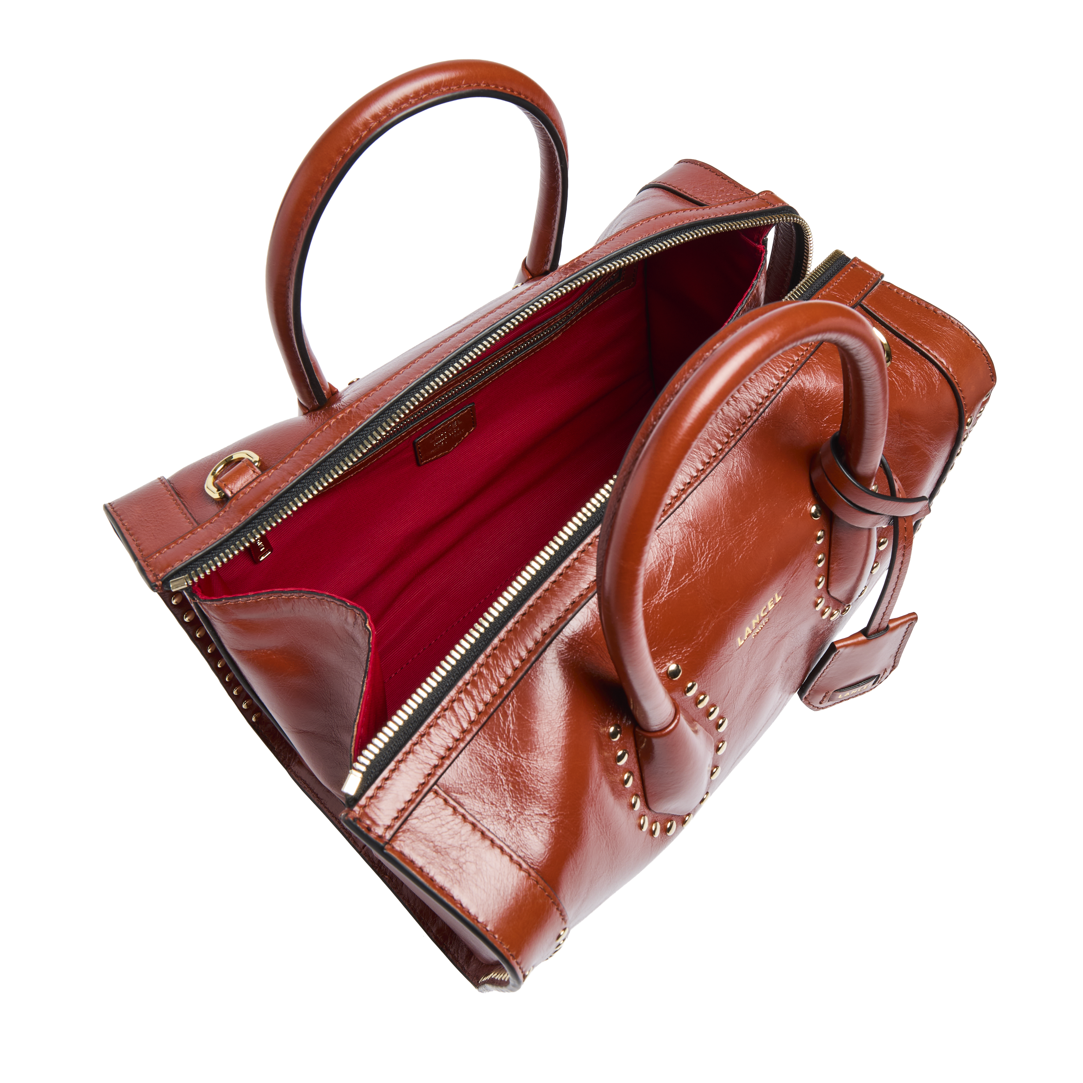 Bowlingtas m - chique, vintage kalfsleer met studs LANCEL Rood