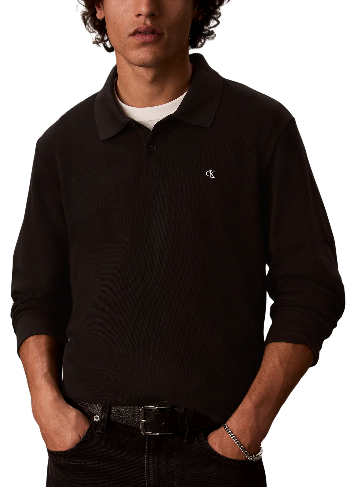 Polo manches longues en coton CALVIN KLEIN Noir