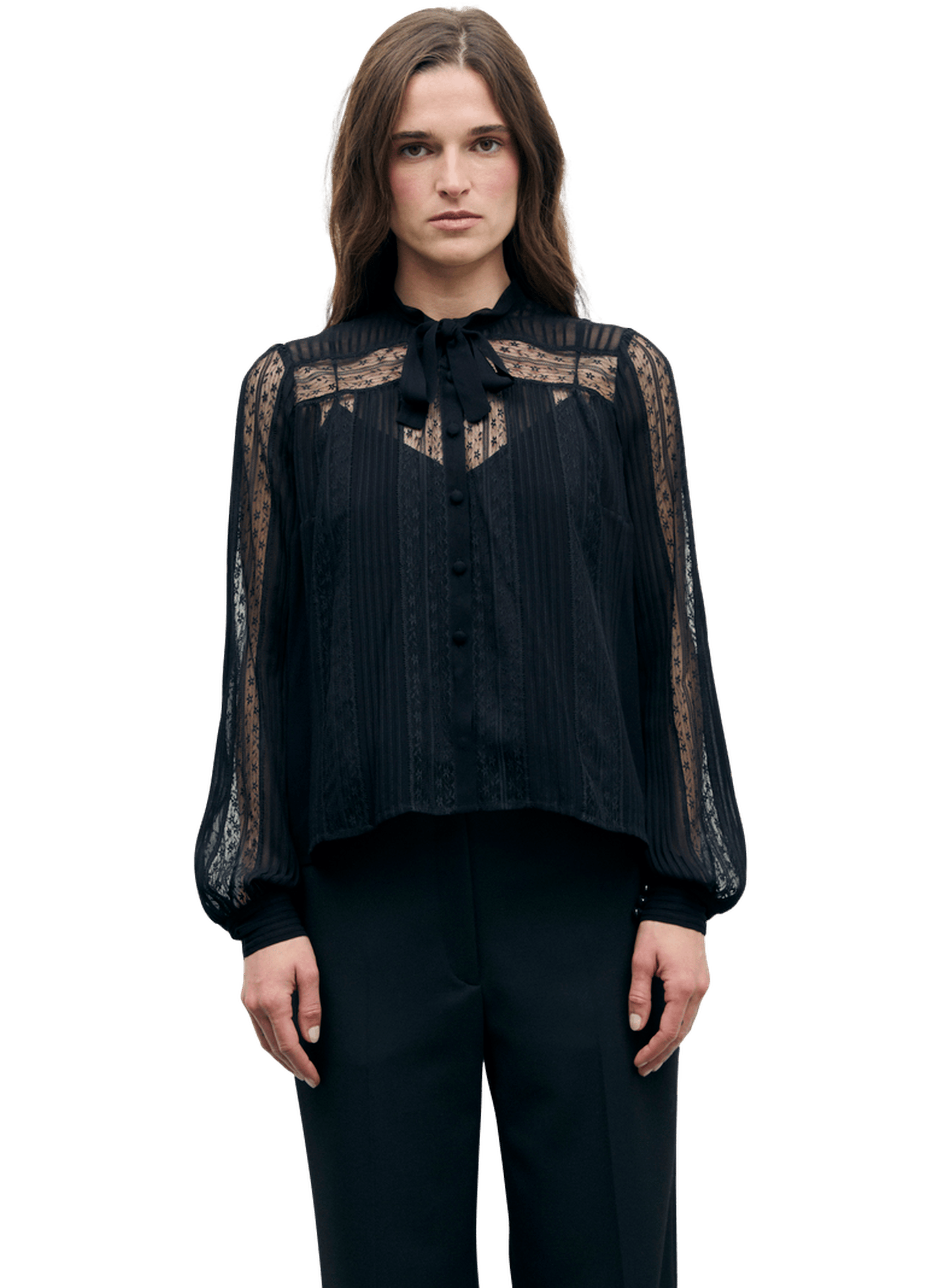 Chemise lavallière en voile à dentelle - lulu GERARD DAREL Noir
