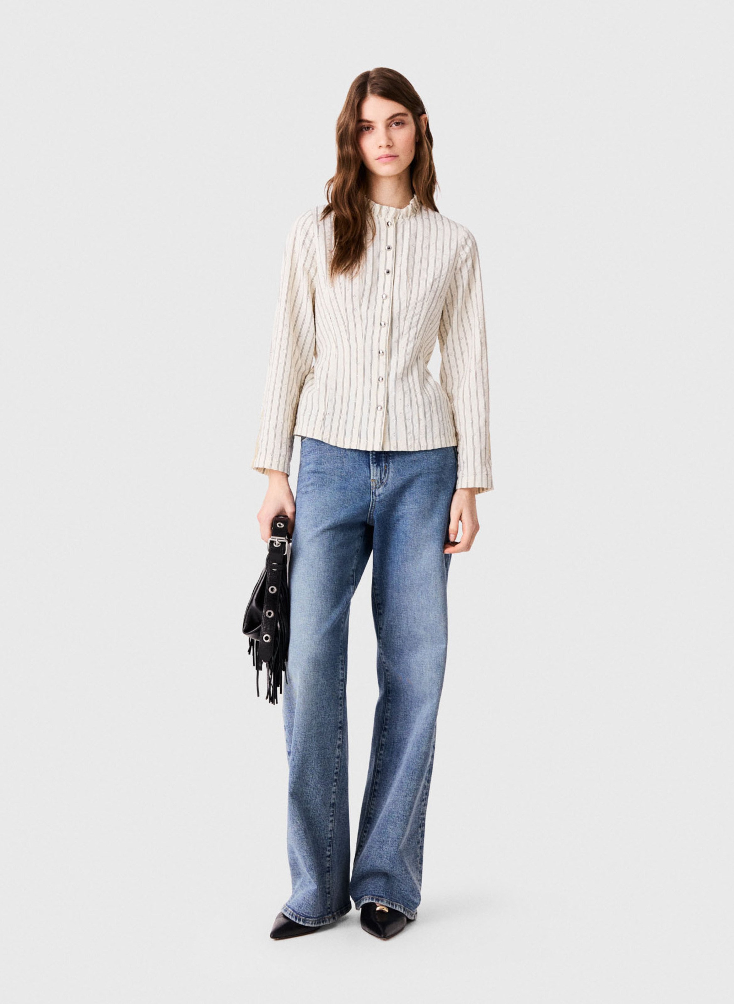 Chemise cintrée à rayures MAJE Beige