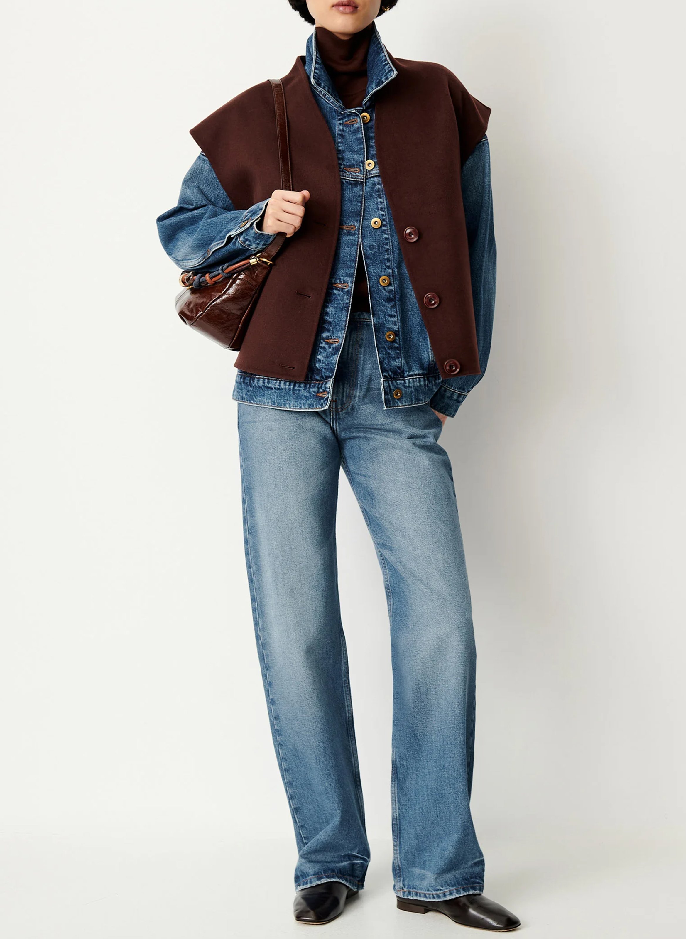 Veste col v boutonnée en laine mélangée helspark SESSUN Marron