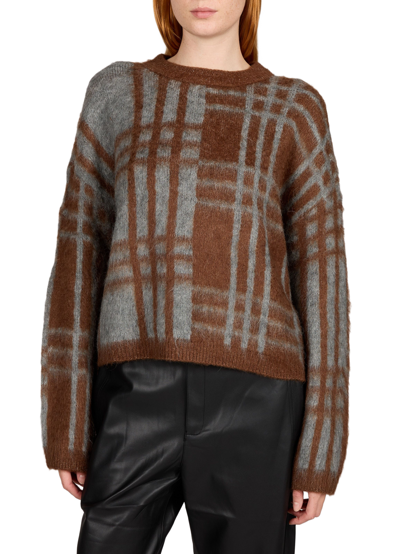 Gerader karierter Pullover mit Rundhalsausschnitt OBJECT Braun