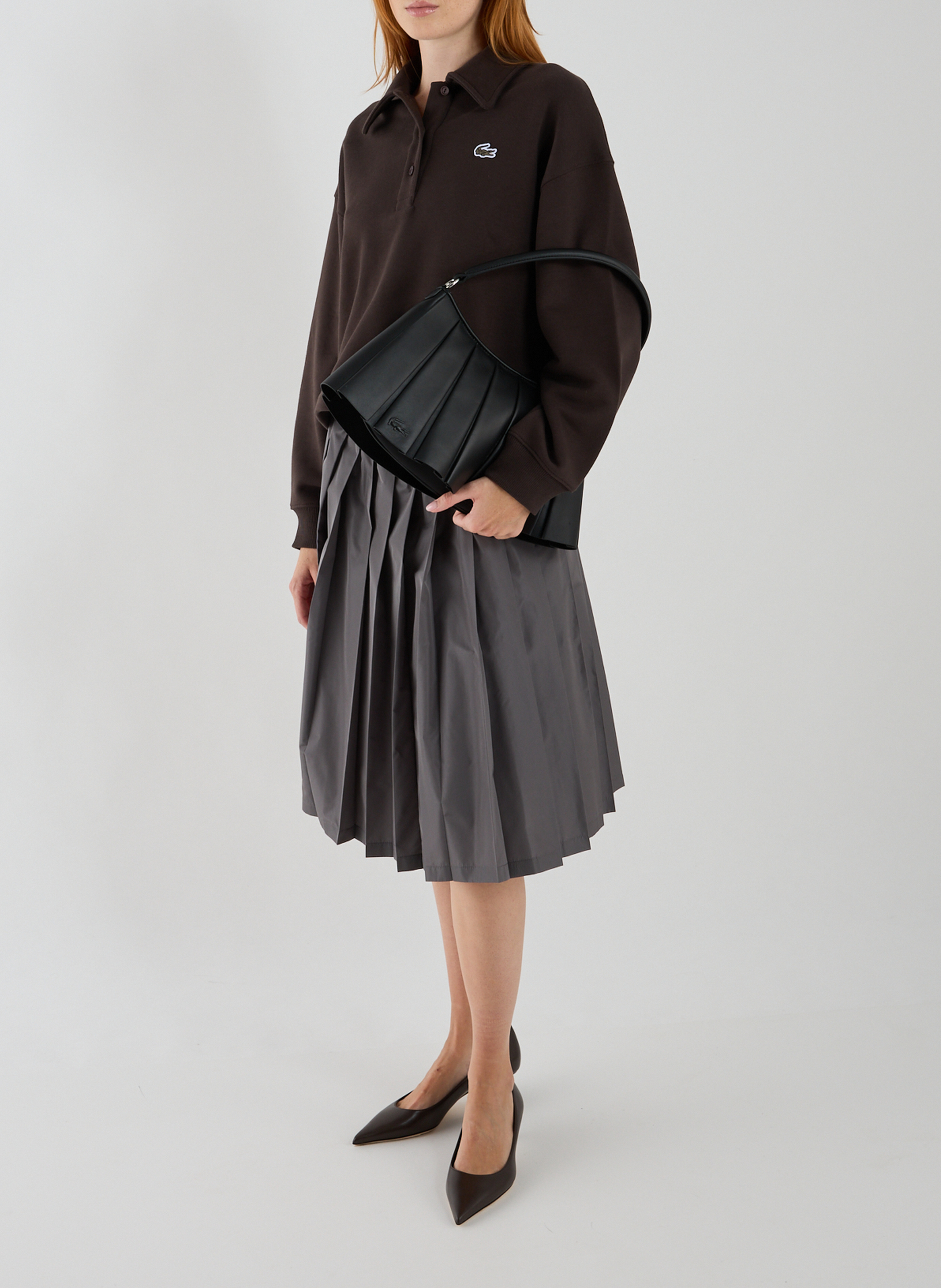 Sac moyen Lenglen plissé en cuir LACOSTE Noir