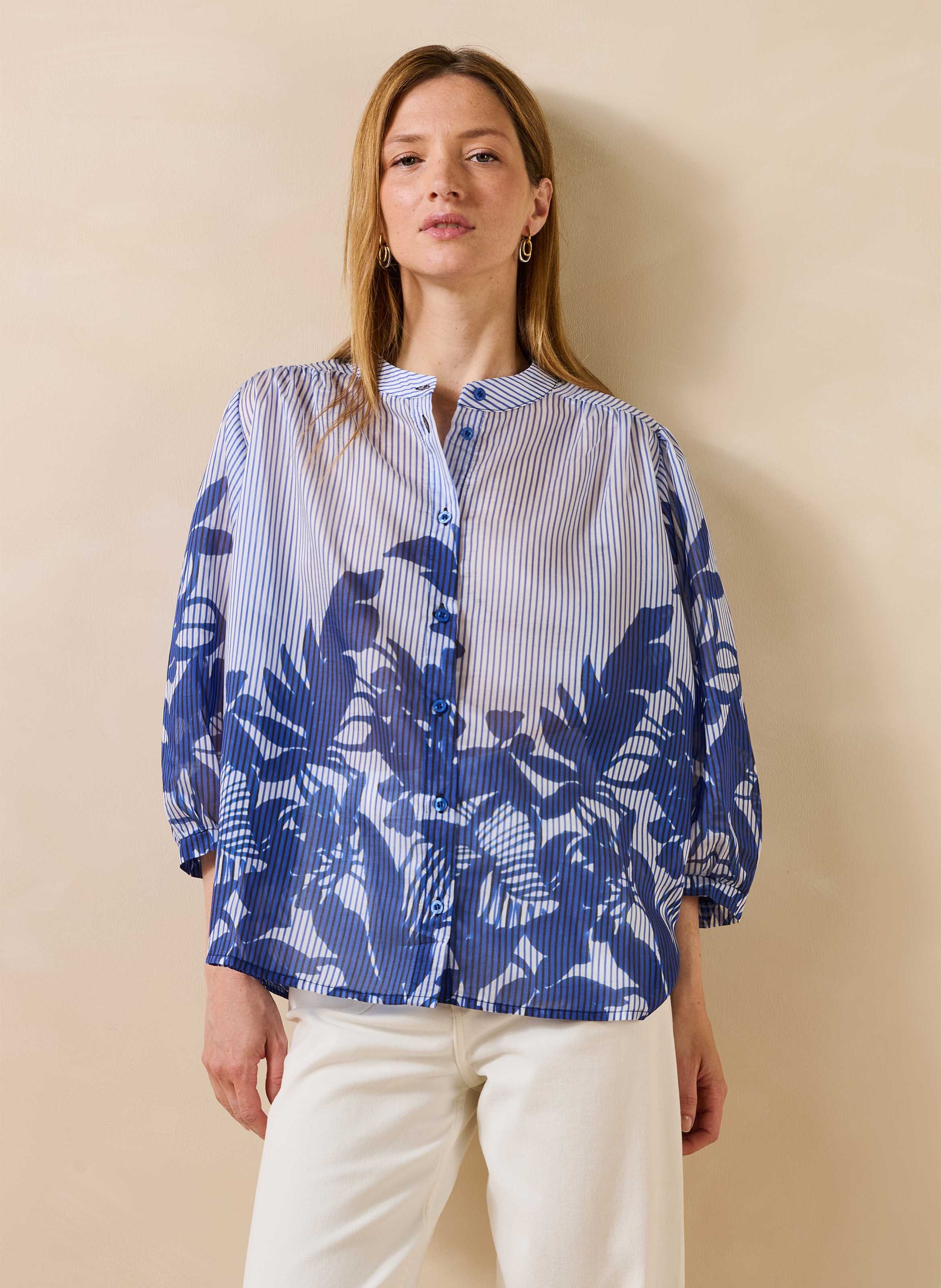 Ruimvallend overhemd met mao-kraag LA FEE MARABOUTEE Blauw