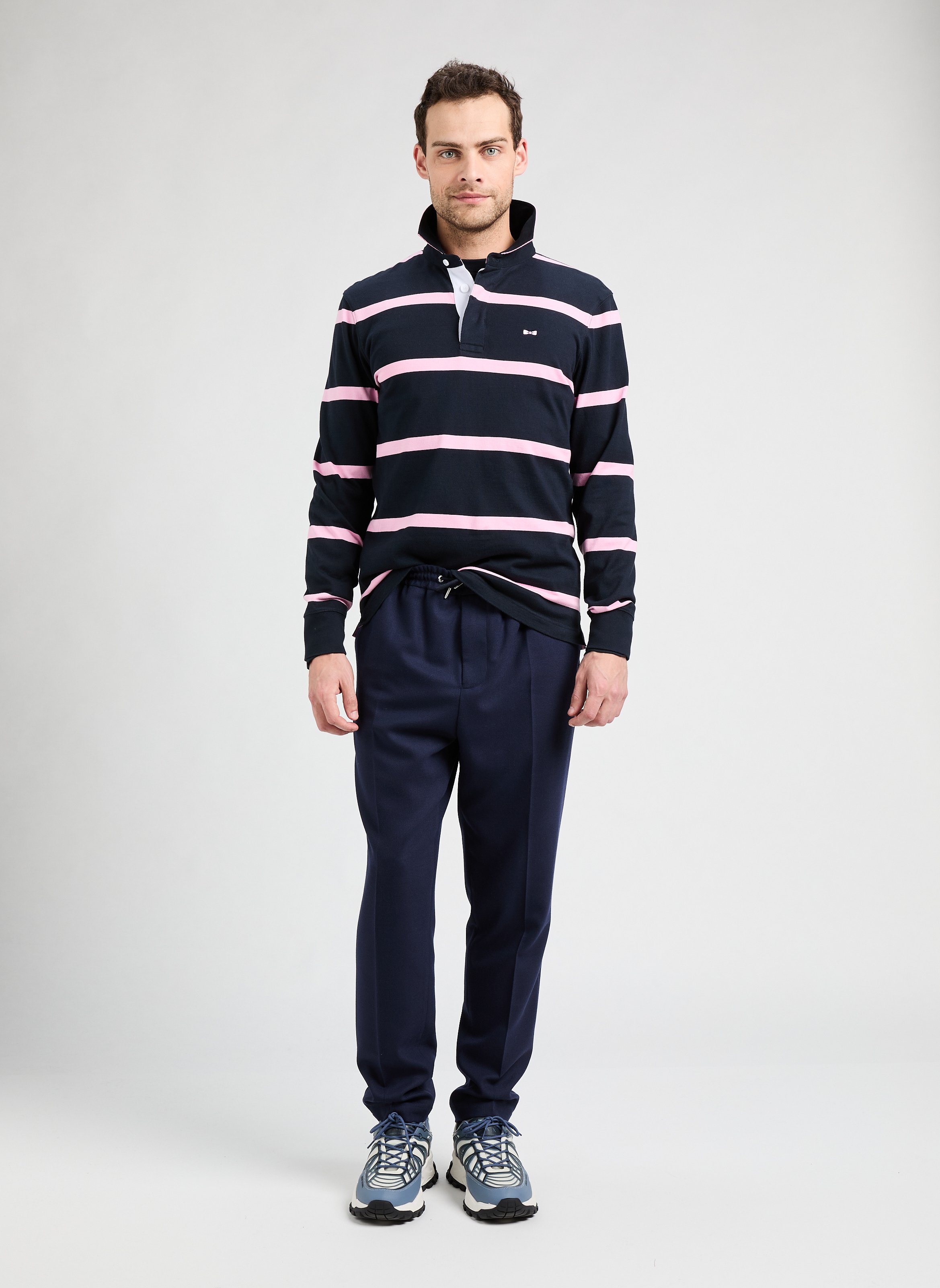 Striped long-sleeved polo shirt EDEN PARK Blue