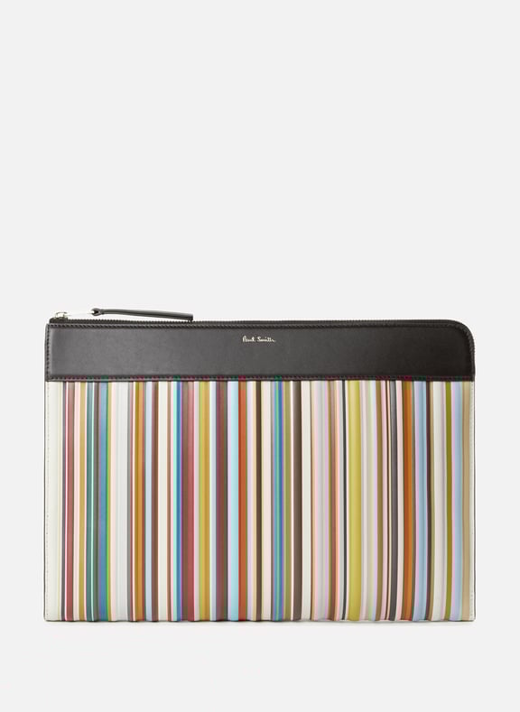 Pochette ordinateureen cuir et à motif Artist Stripe Multicolore by PAUL SMITH PAUL SMITH Pochette ordinateureen cuir et à motif Artist Stripe Multicolore