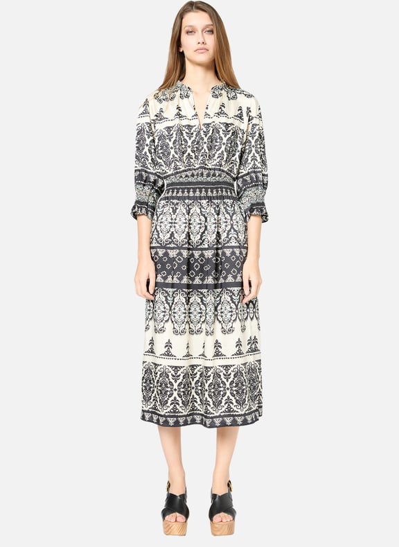 Robe midi cintrée imprimée - petunia Noir by GERARD DAREL GERARD DAREL Robe midi cintrée imprimée - petunia Noir