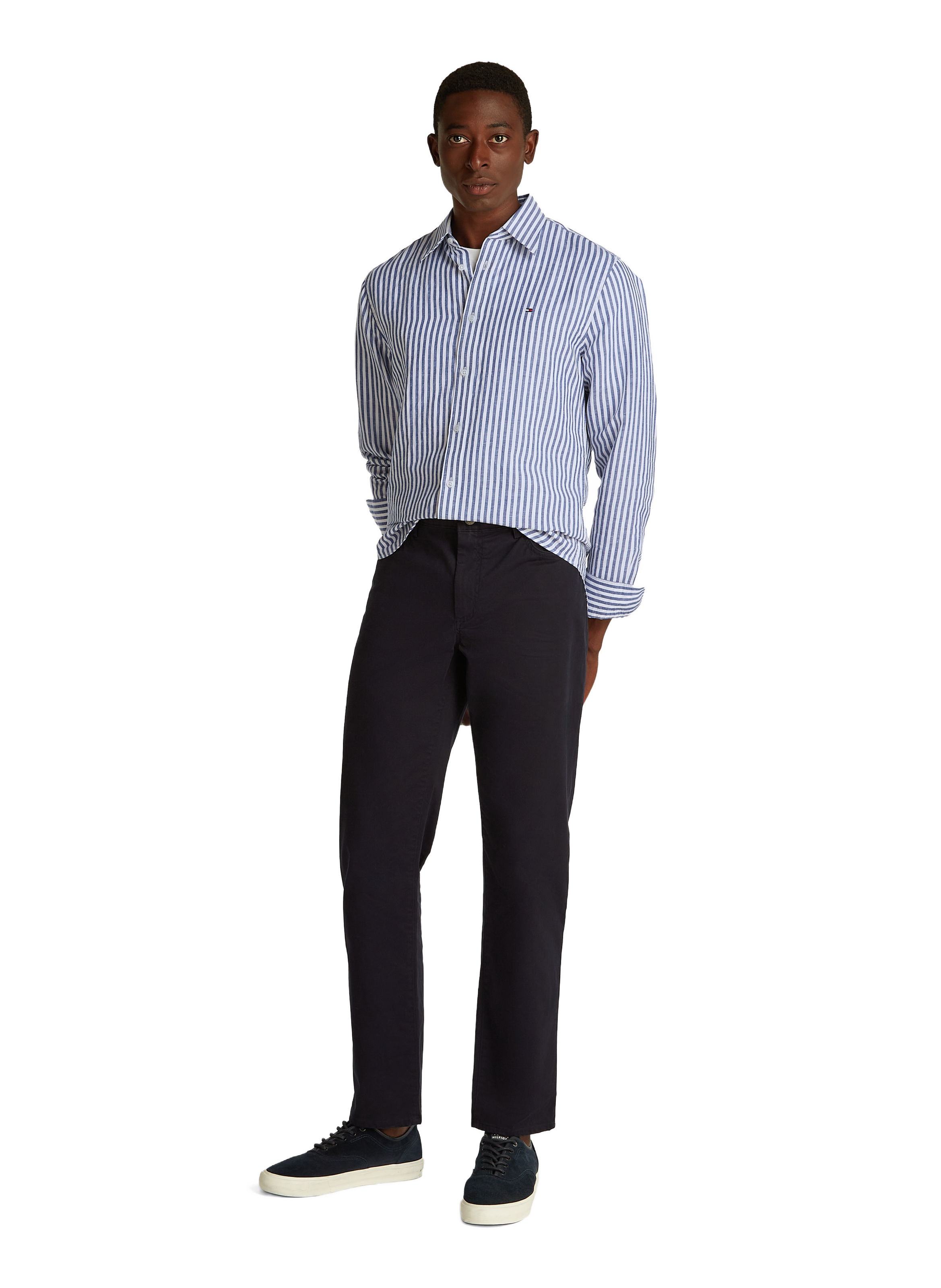 Chemise rayée en coton et lin TOMMY HILFIGER Bleu