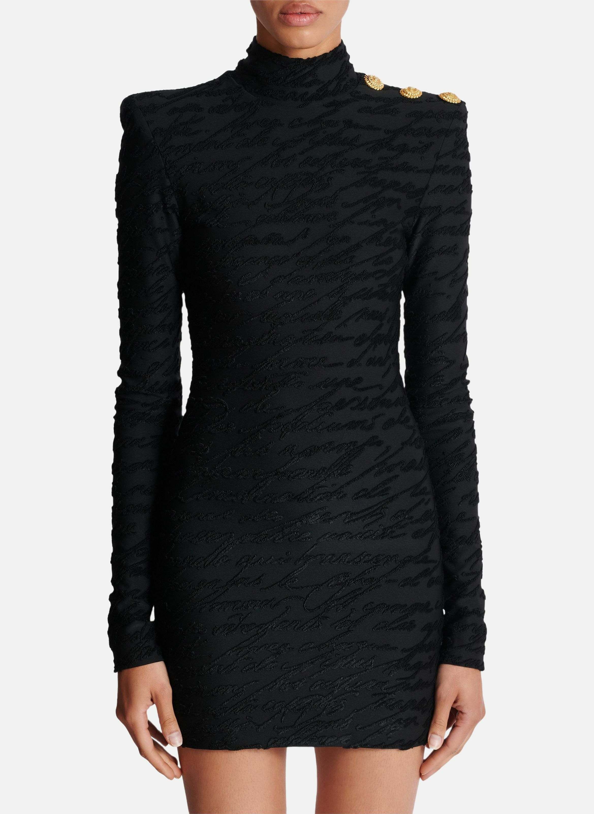 Robe courte en maille jacquard « lettre d'amour » BALMAIN Noir