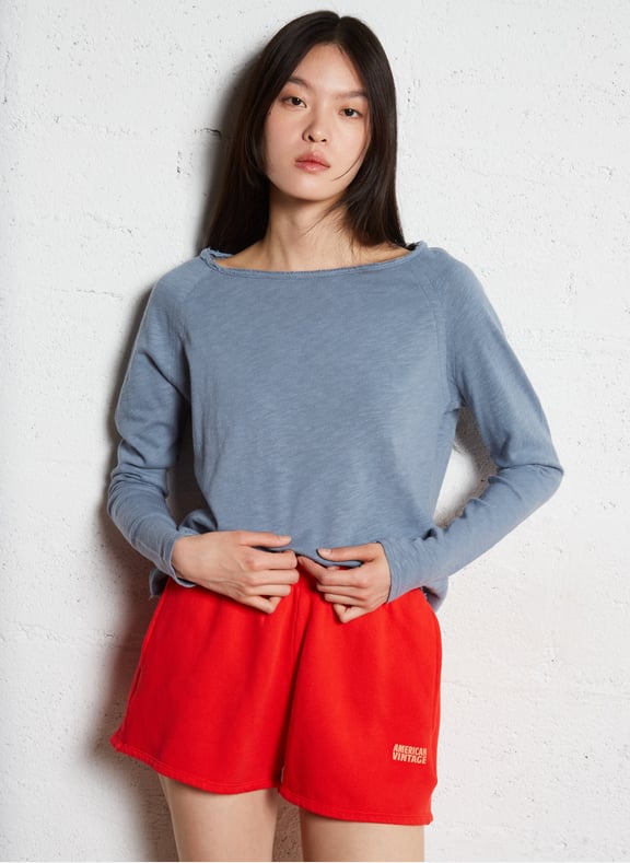Tee-shirt à col bateau en coton sonoma Gris by AMERICAN VINTAGE AMERICAN VINTAGE Tee-shirt à col bateau en coton sonoma Gris