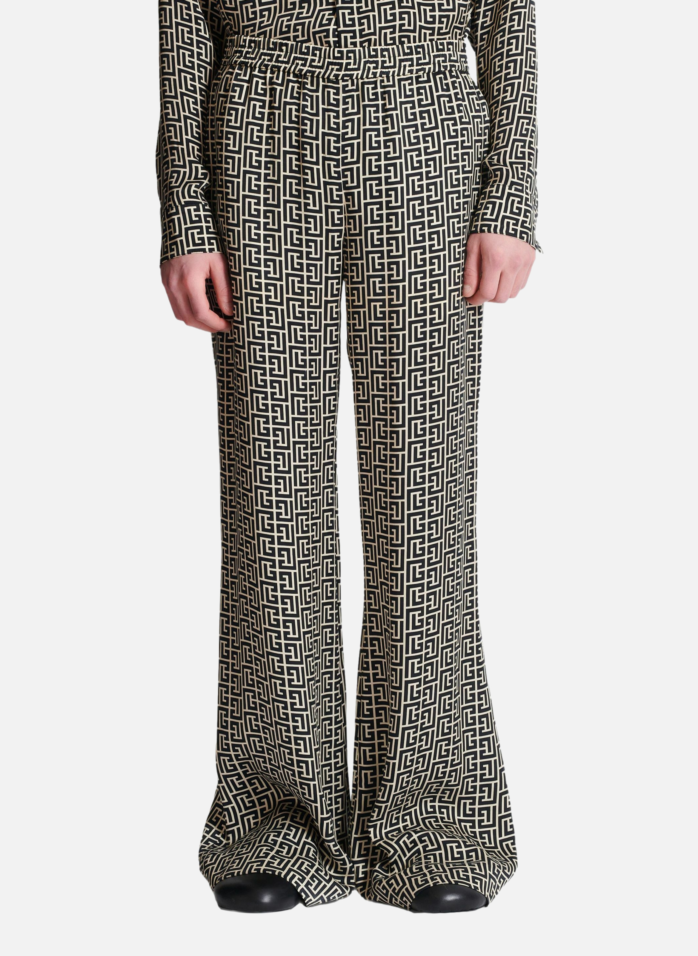 Pantalon fluide monogrammé BALMAIN Noir