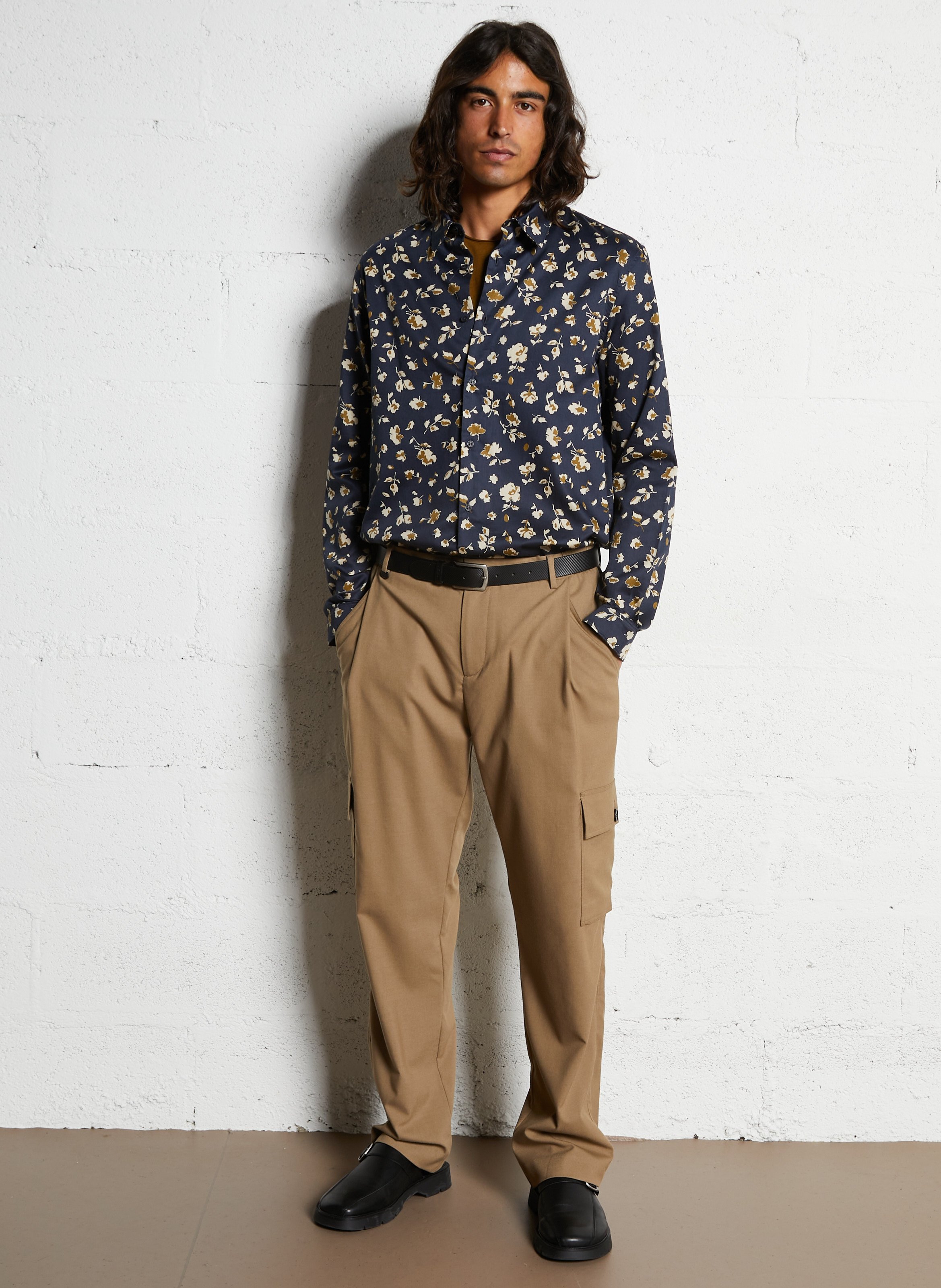 Chemise droite en coton imprimé IKKS Beige