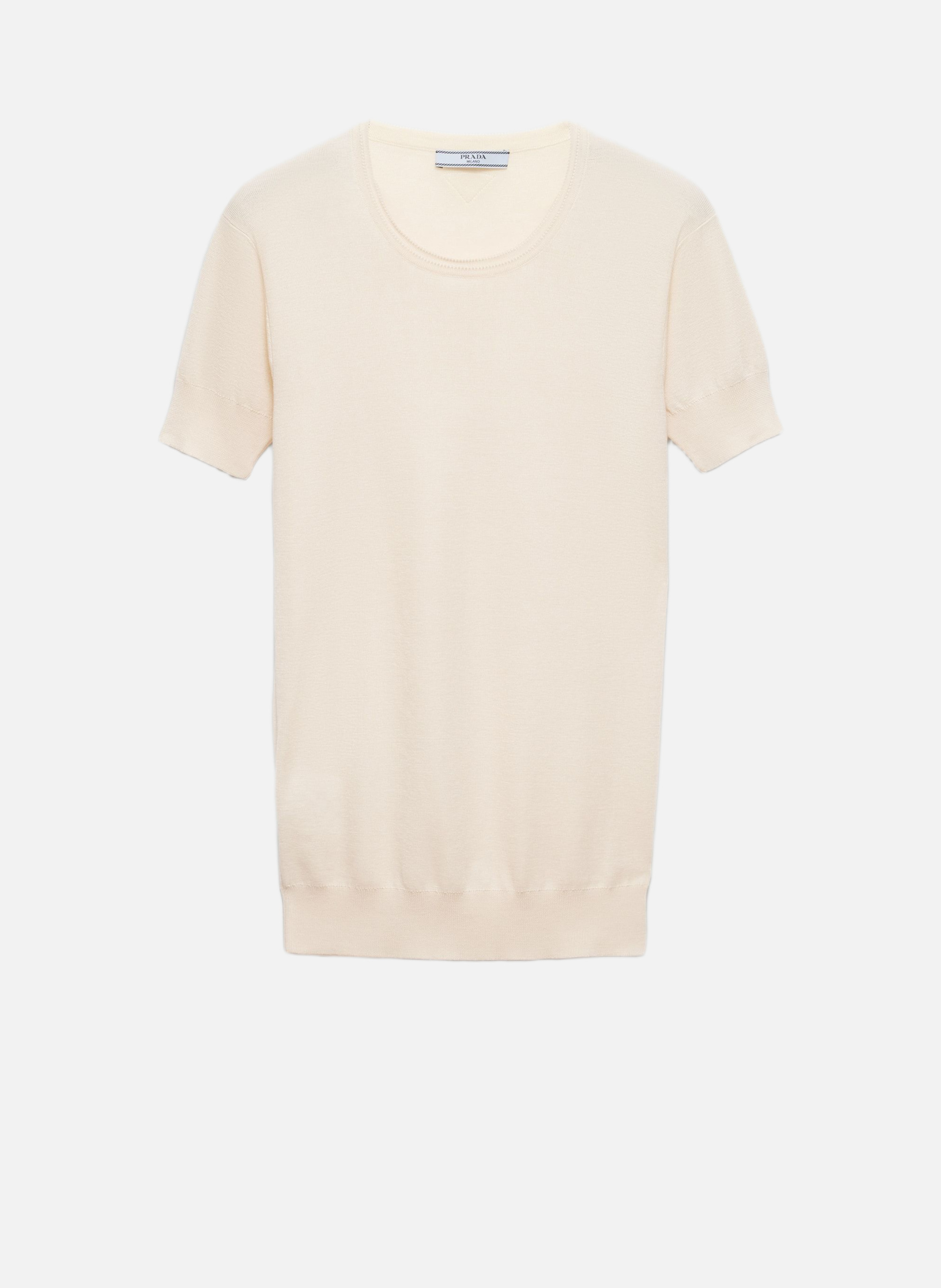 Pull à col rond en soie et coton PRADA Beige