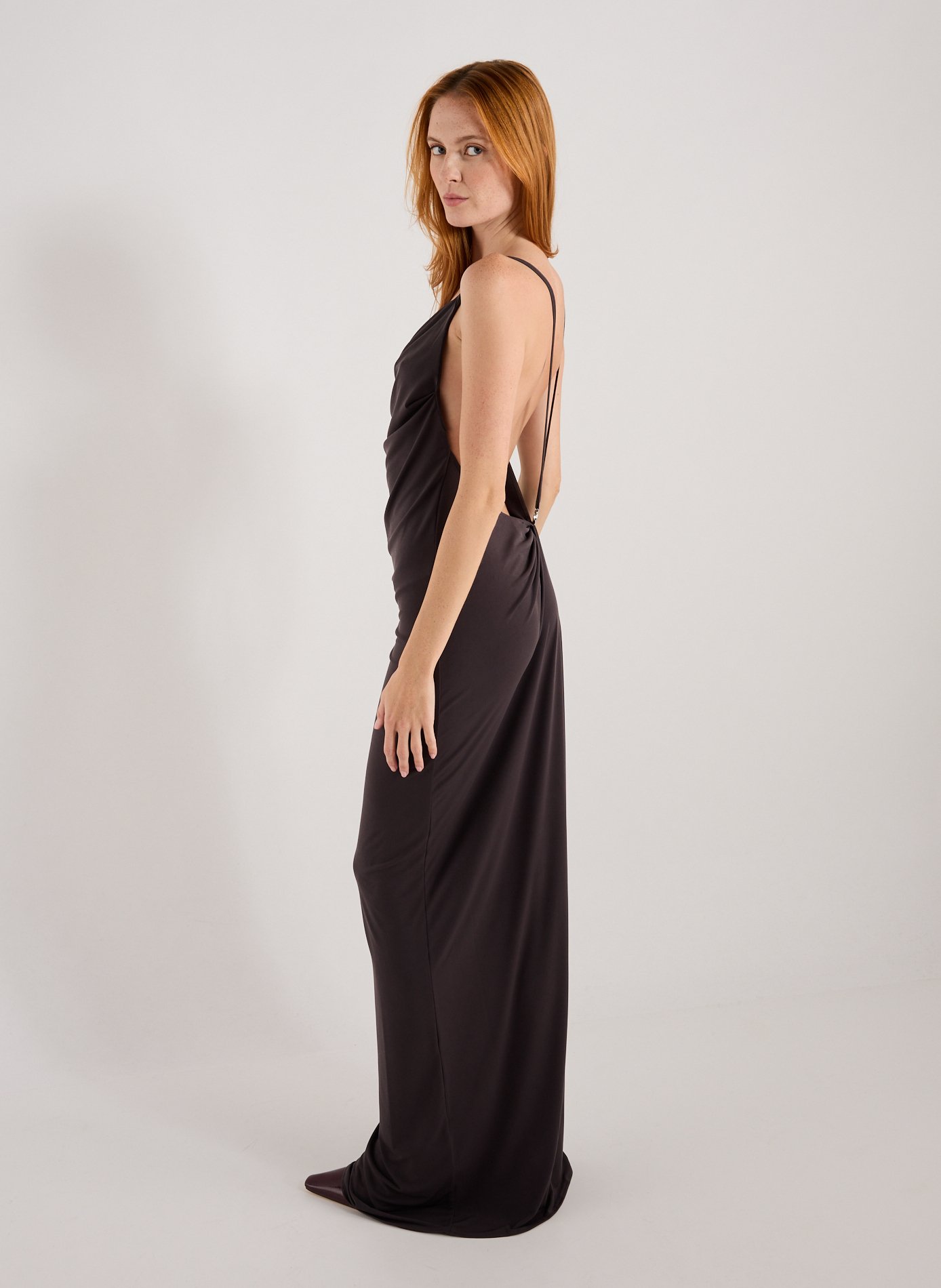 Draped C-Logo Long Bénitier Dress COPERNI Brown