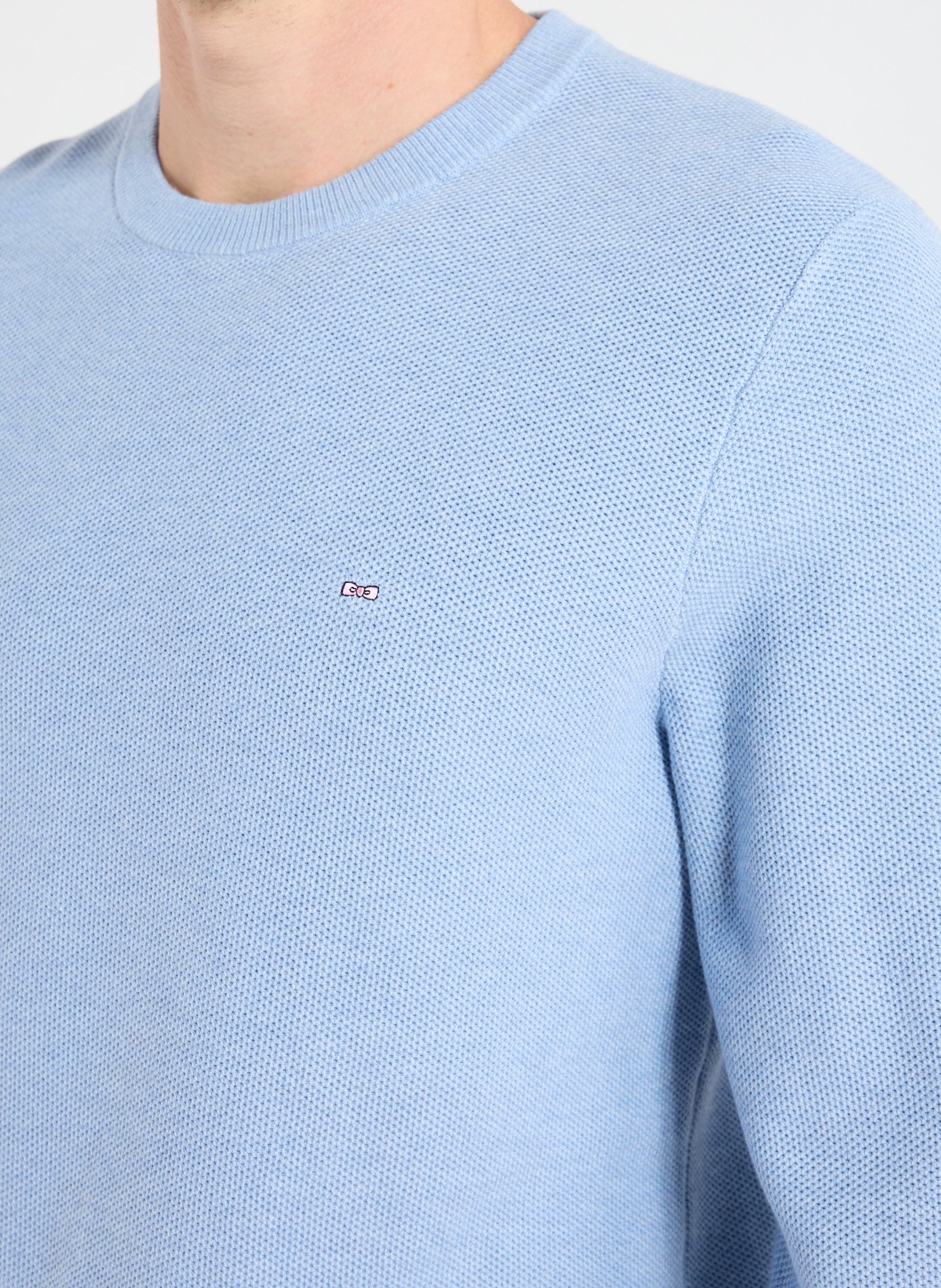 Round neck sweater with cotton embroidery EDEN PARK Blue