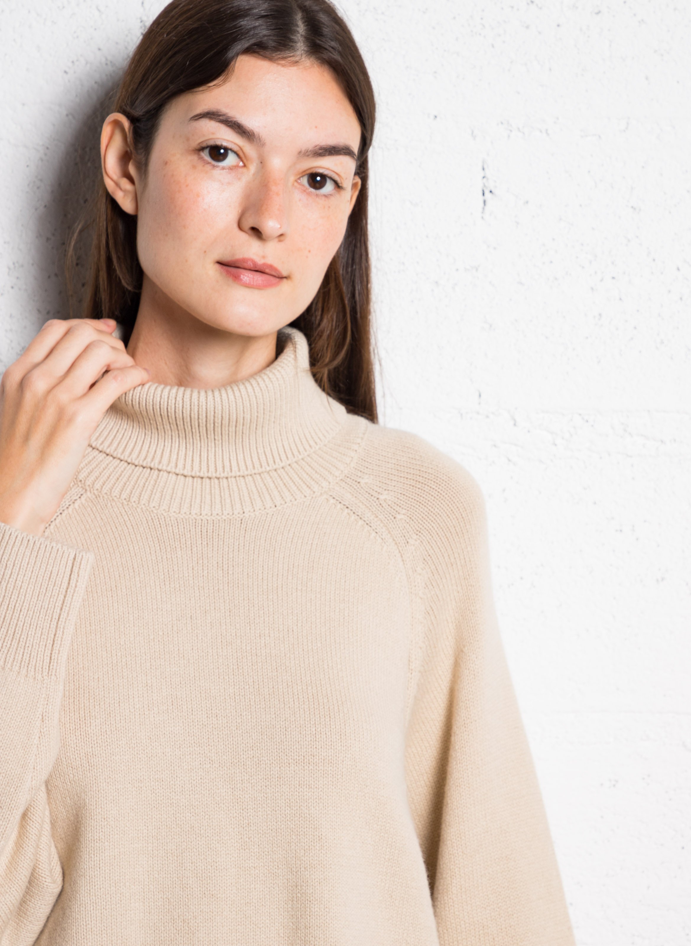 Robe pull courte en laine et coton medee BA&SH Beige