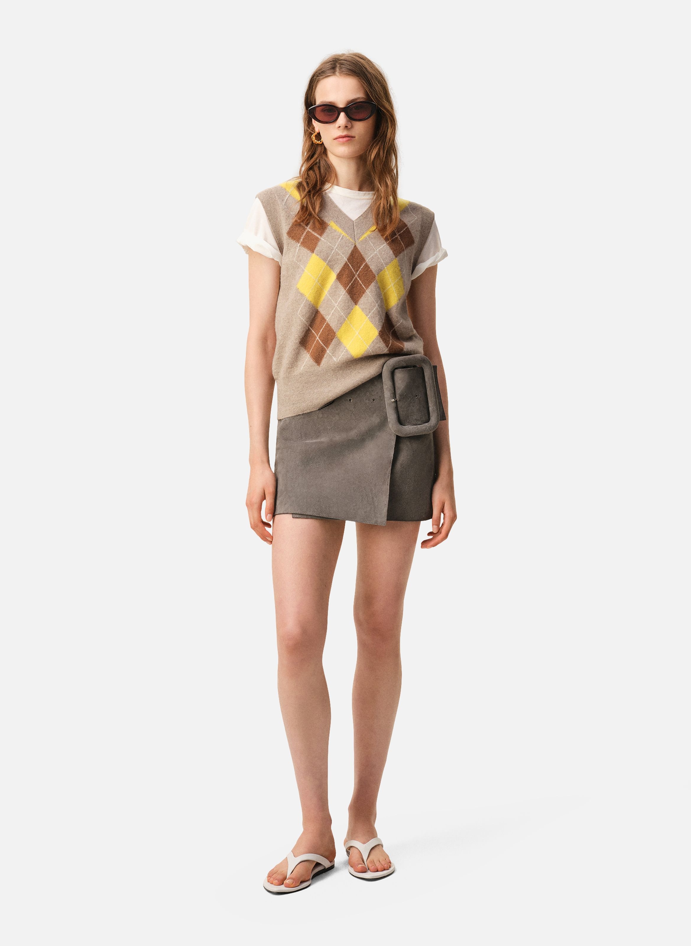 Pull col v sans manches avec intarsia argyle en laine unisexe AMI PARIS Multicolore