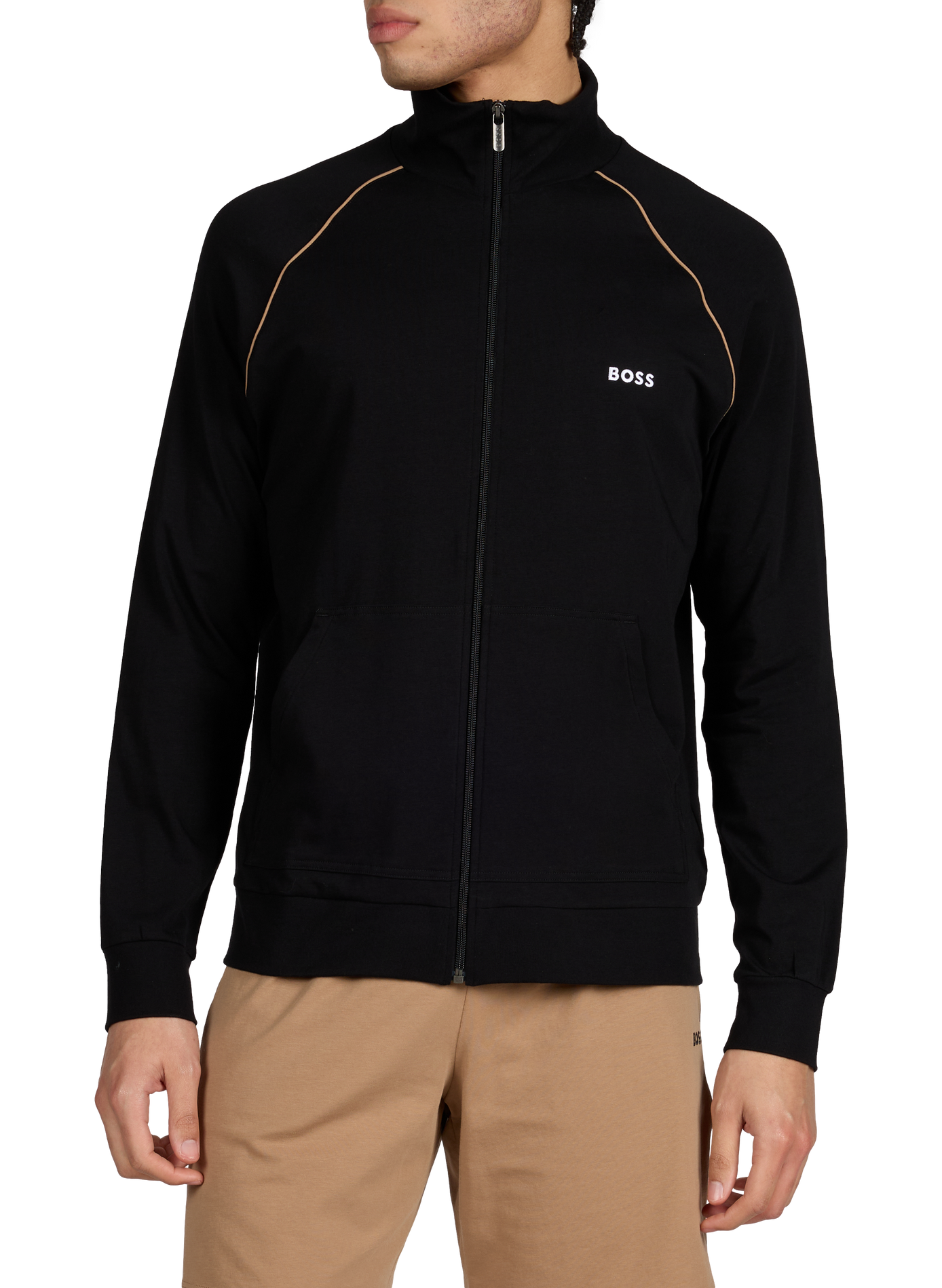 Veste à col montant en coton mélangé BOSS Noir