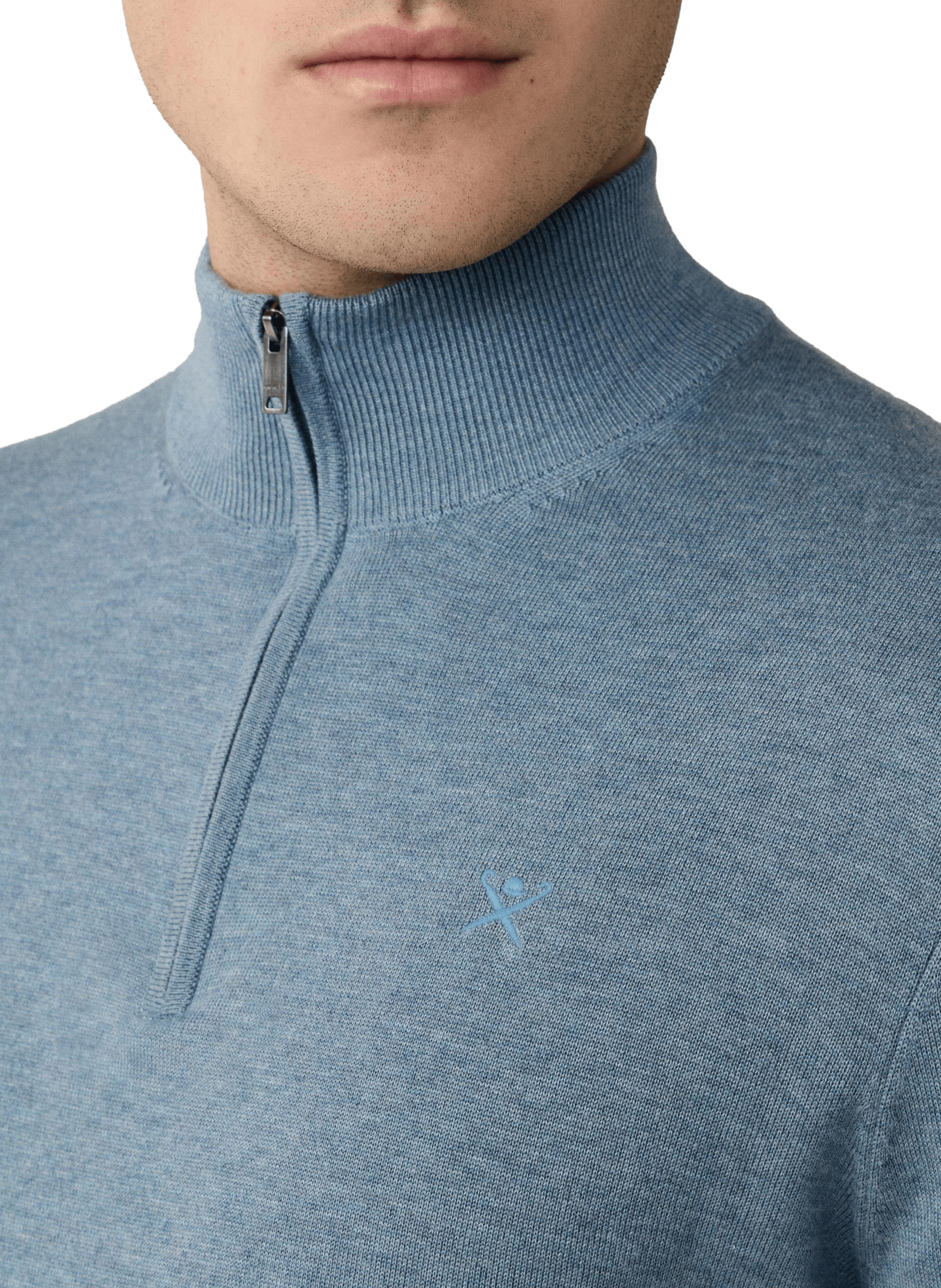 Cotton and silk zip-neck jumper HACKETT Blue