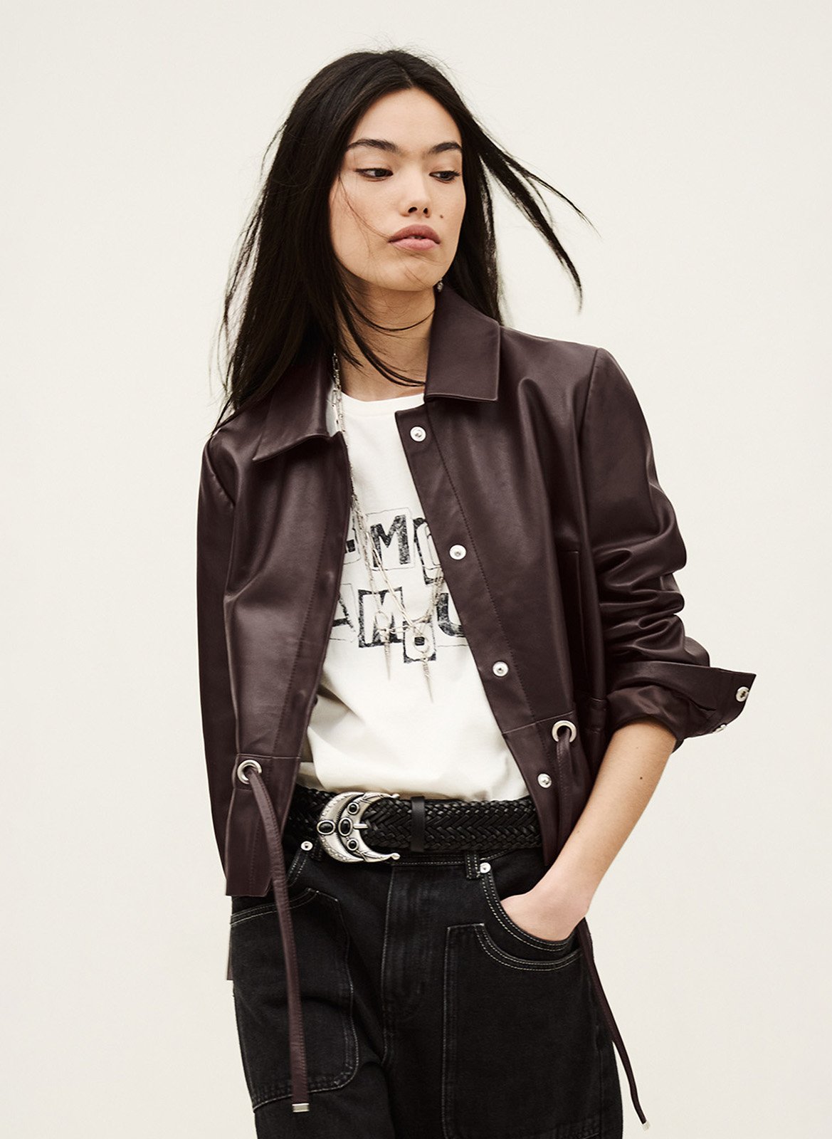 Veste col classique en cuir manita BA&SH Violet