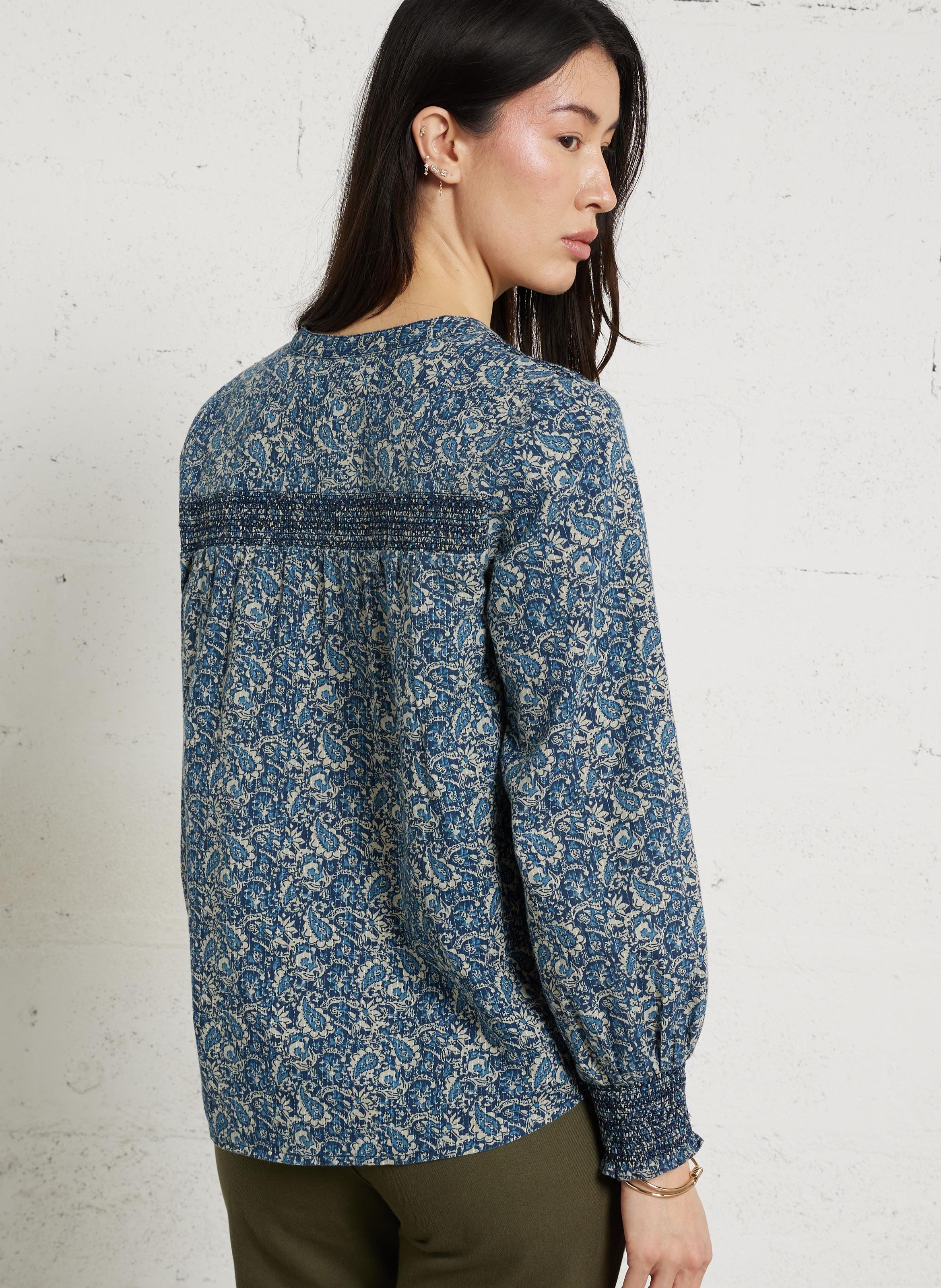 Chemise col v en coton mélangé dolce MAISON 123 Bleu