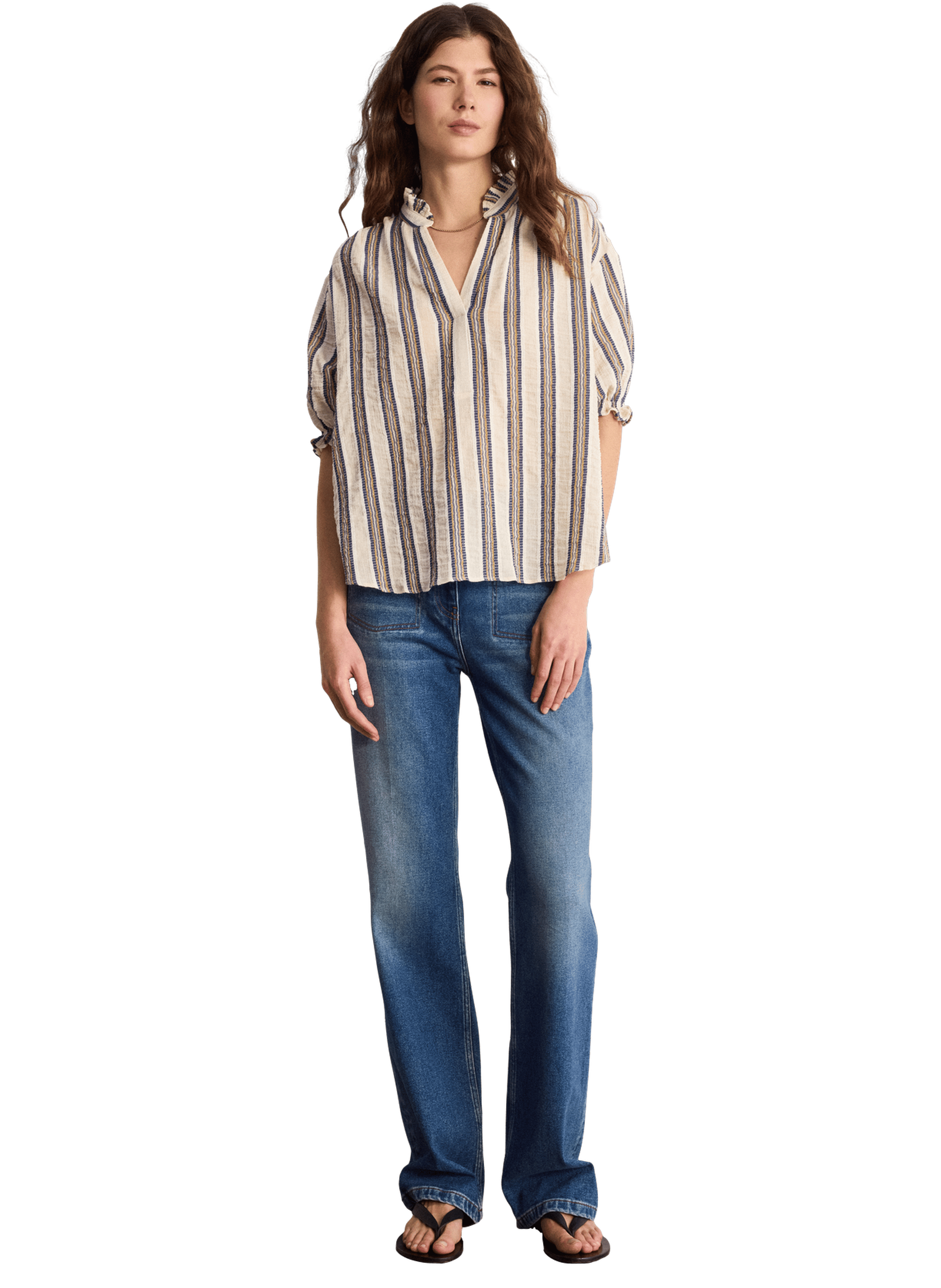 Blouse à rayures et volants - cayla PABLO Beige