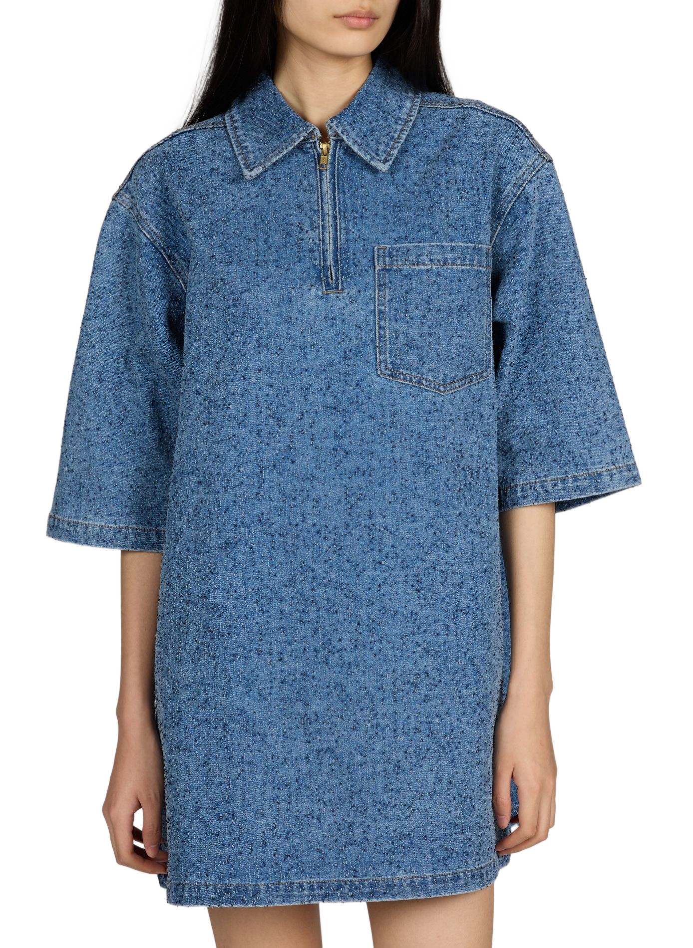 Robe courte en denim de coton piqué OBJECT Bleu