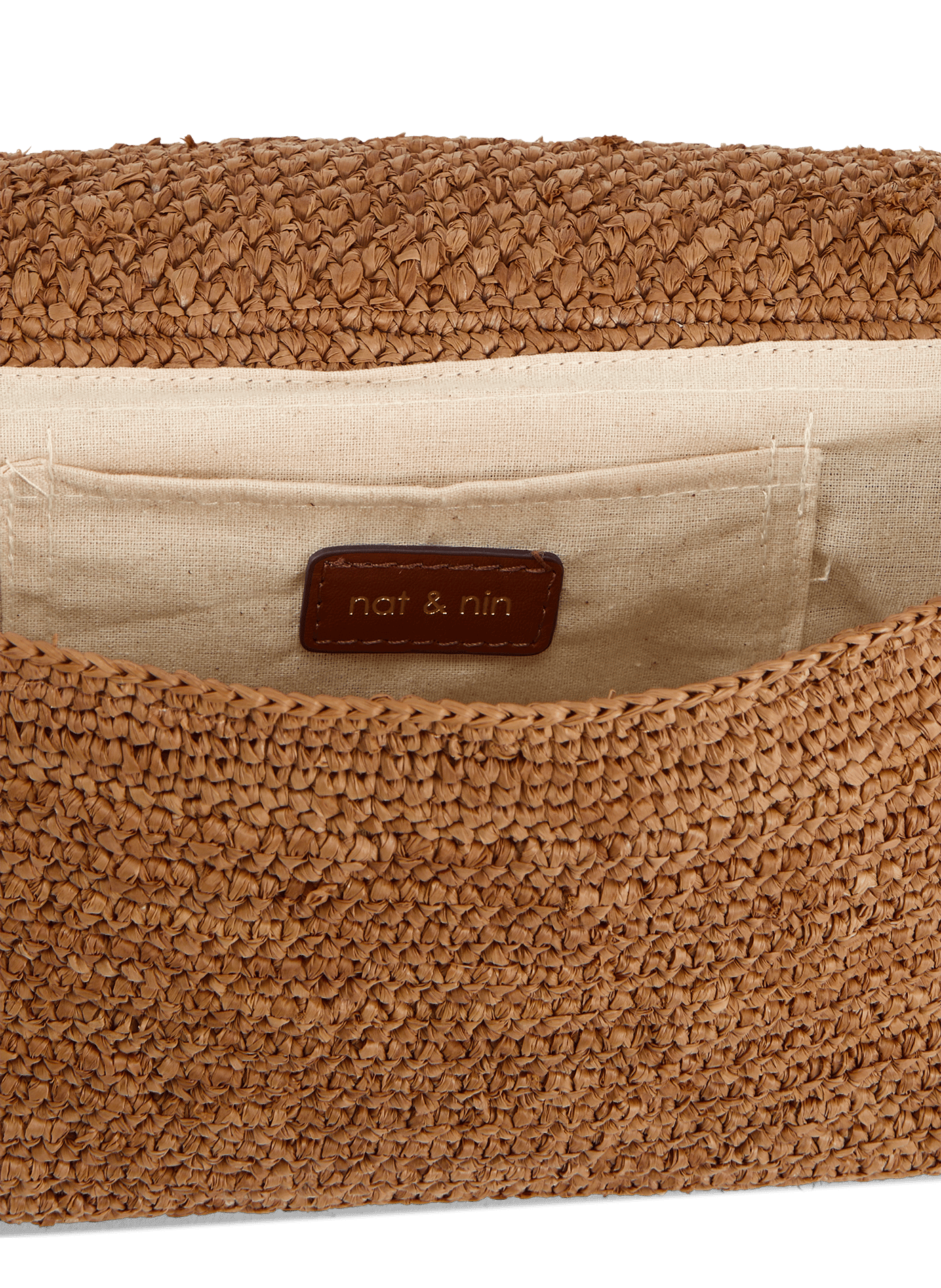 Sac à bandoulière en raphia et cuir NAT & NIN Marron