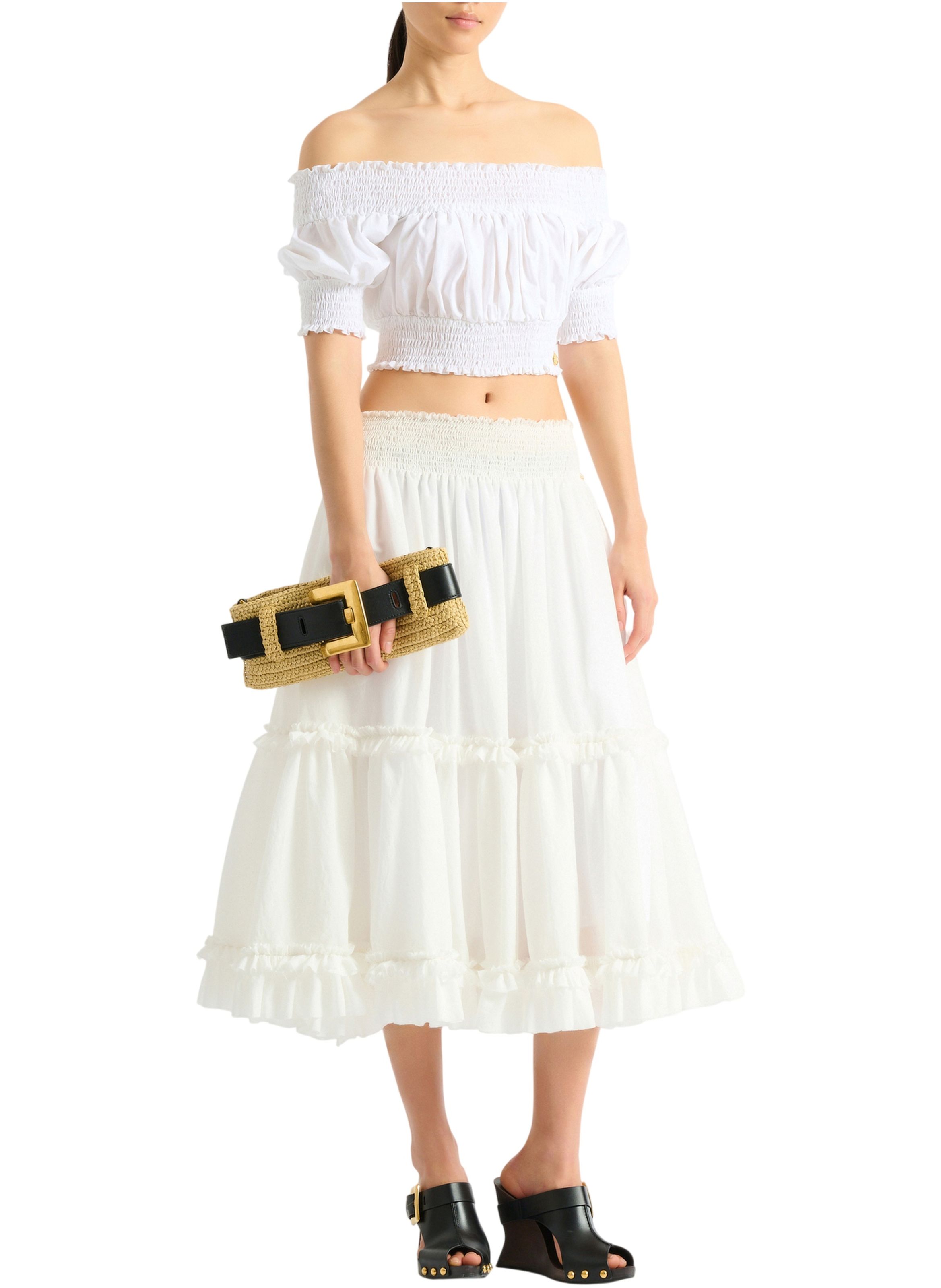 Pochette anthem en crochet et cuir lisse BALMAIN Beige