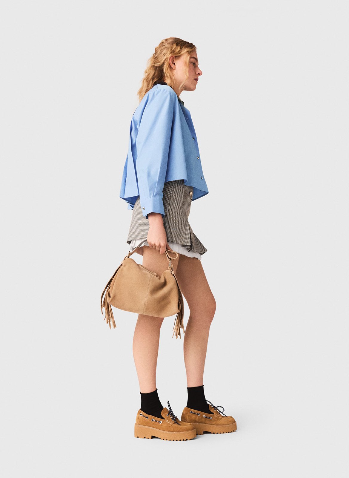 Jupe courte évasée imprimée MAJE Marron