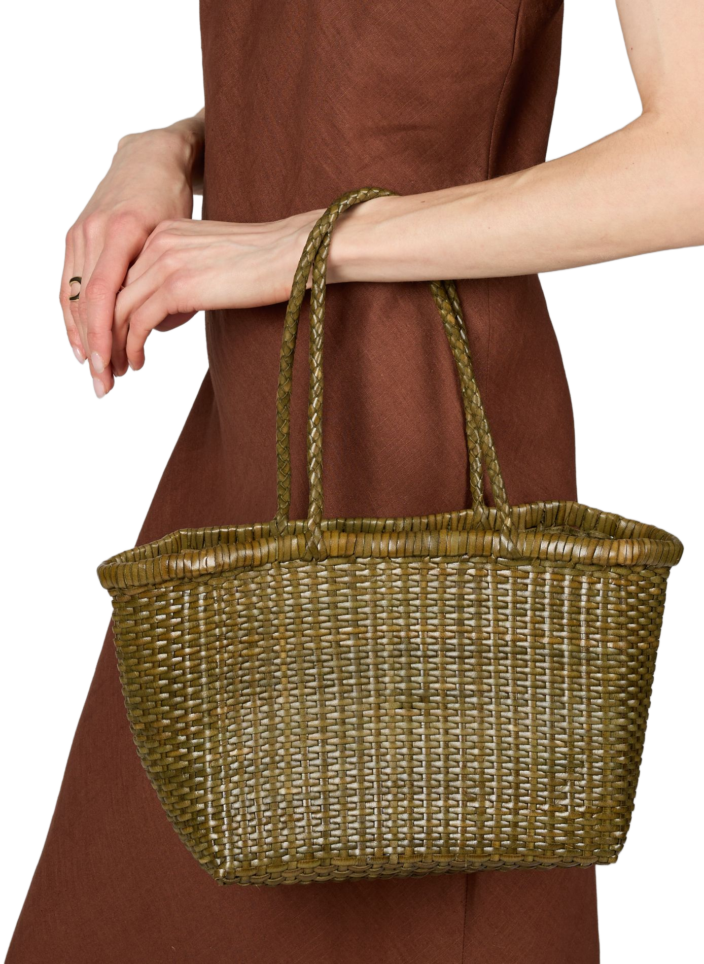 B Weave Small woven leather basket bag DRAGON DIFFUSION Green
