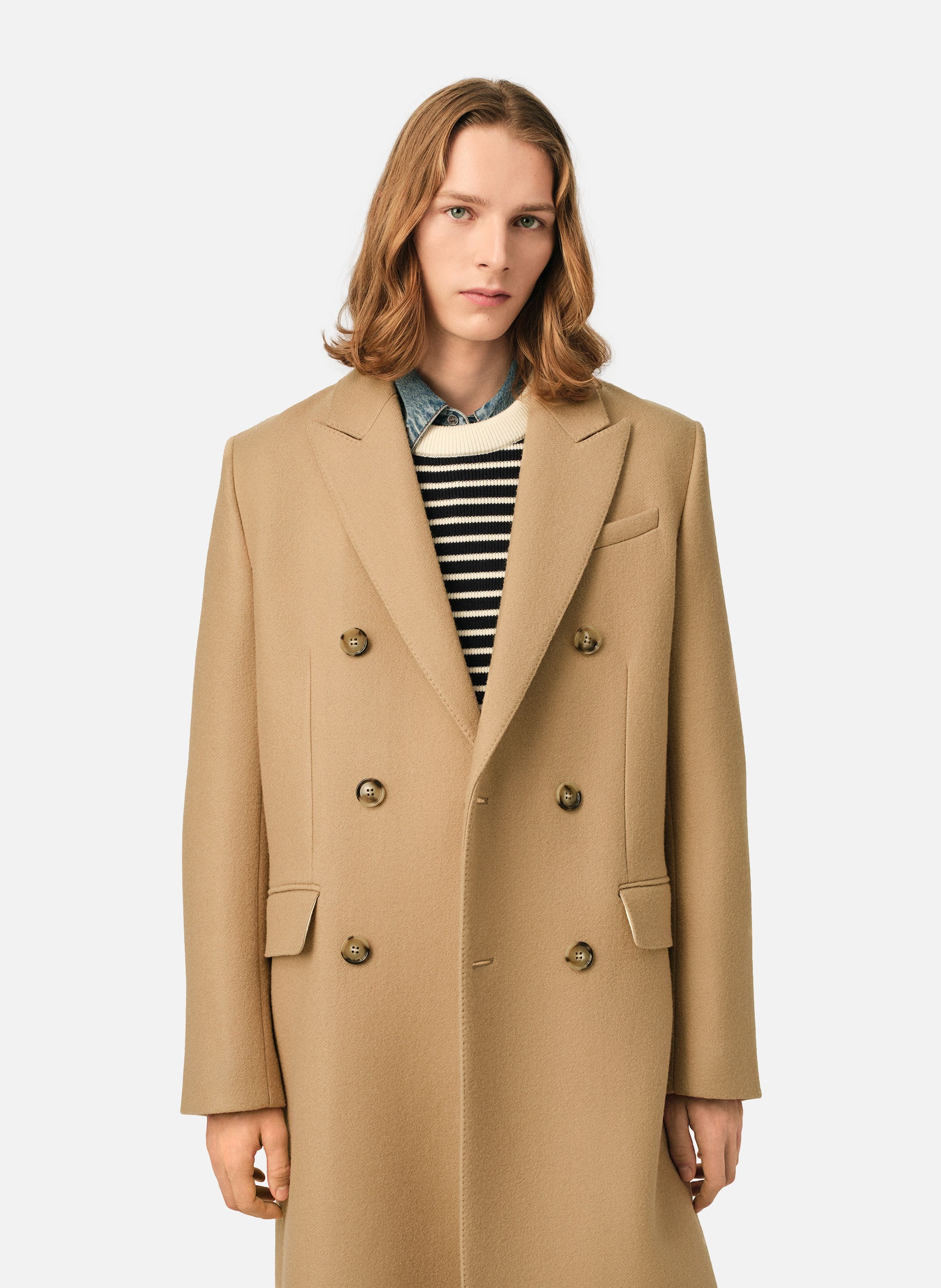 Manteau double boutonnage en laine AMI PARIS Beige