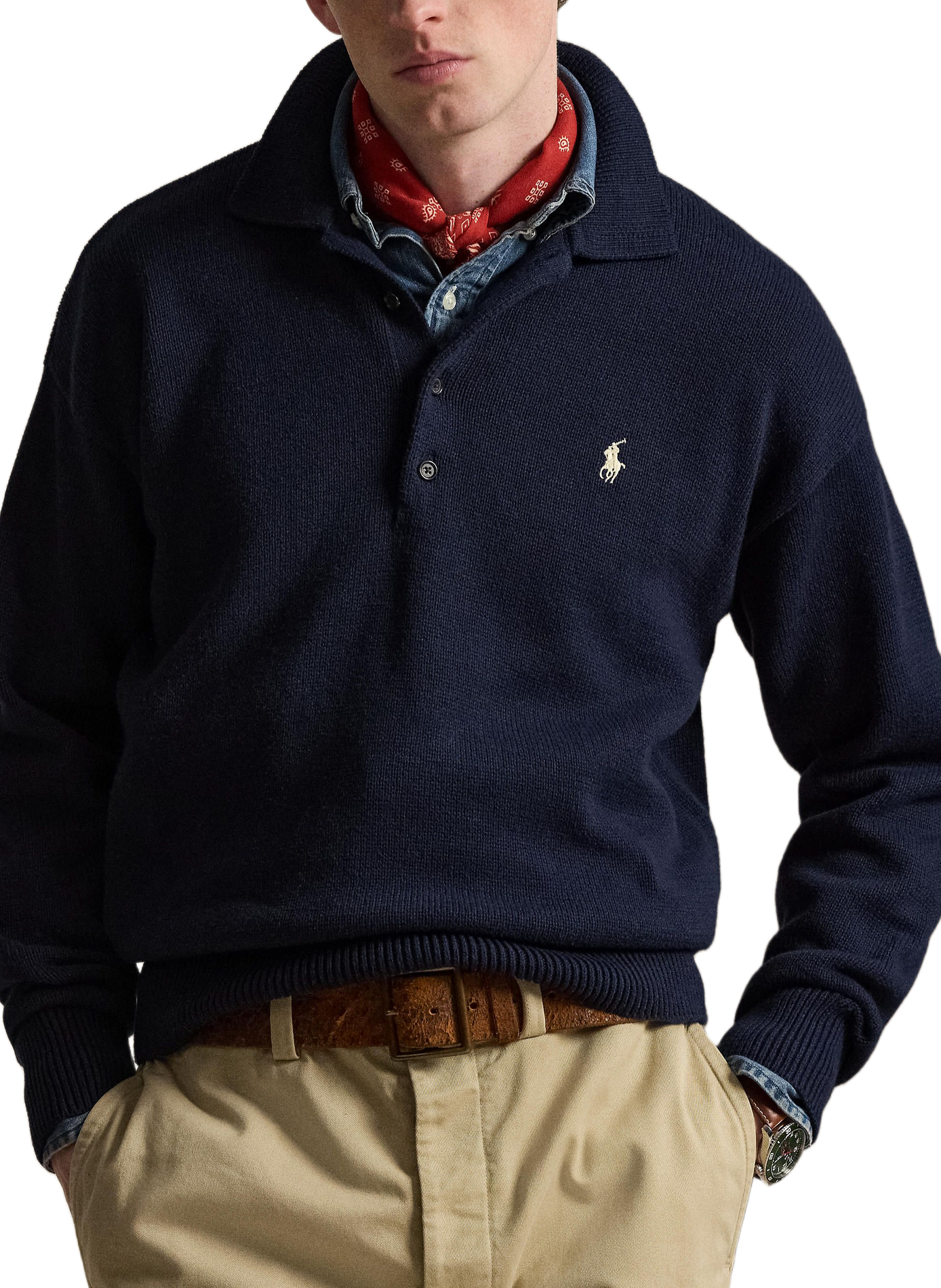 Straight fit polo-neck sweater with American flag in cotton POLO RALPH LAUREN Blue