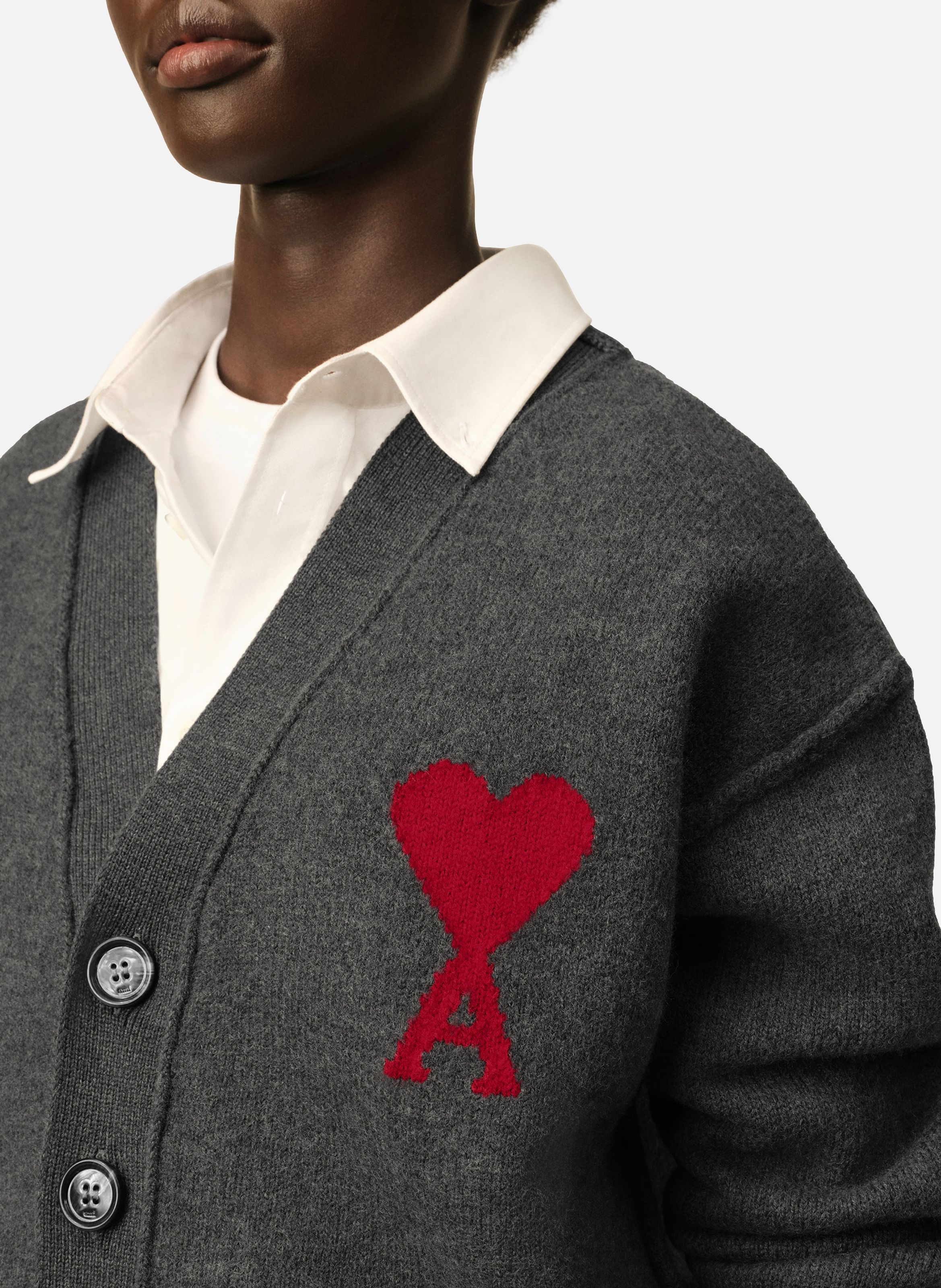 Cardigan unisexe en laine ami de coeur | Gris AMI PARIS Femme
