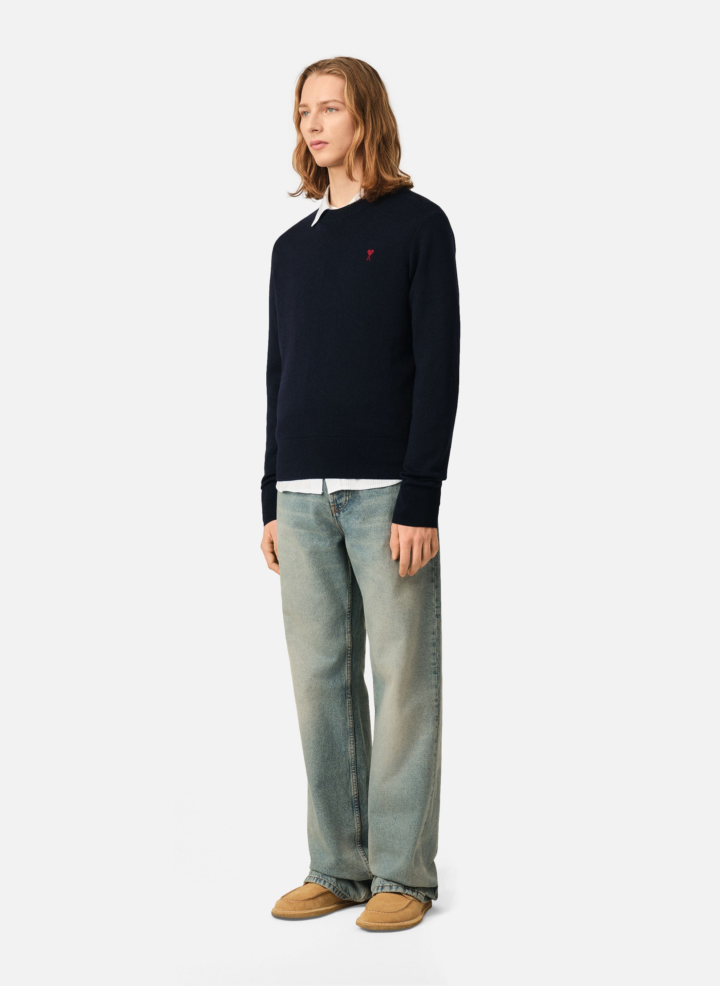 Pull col rond ami de coeur en laine AMI PARIS Bleu