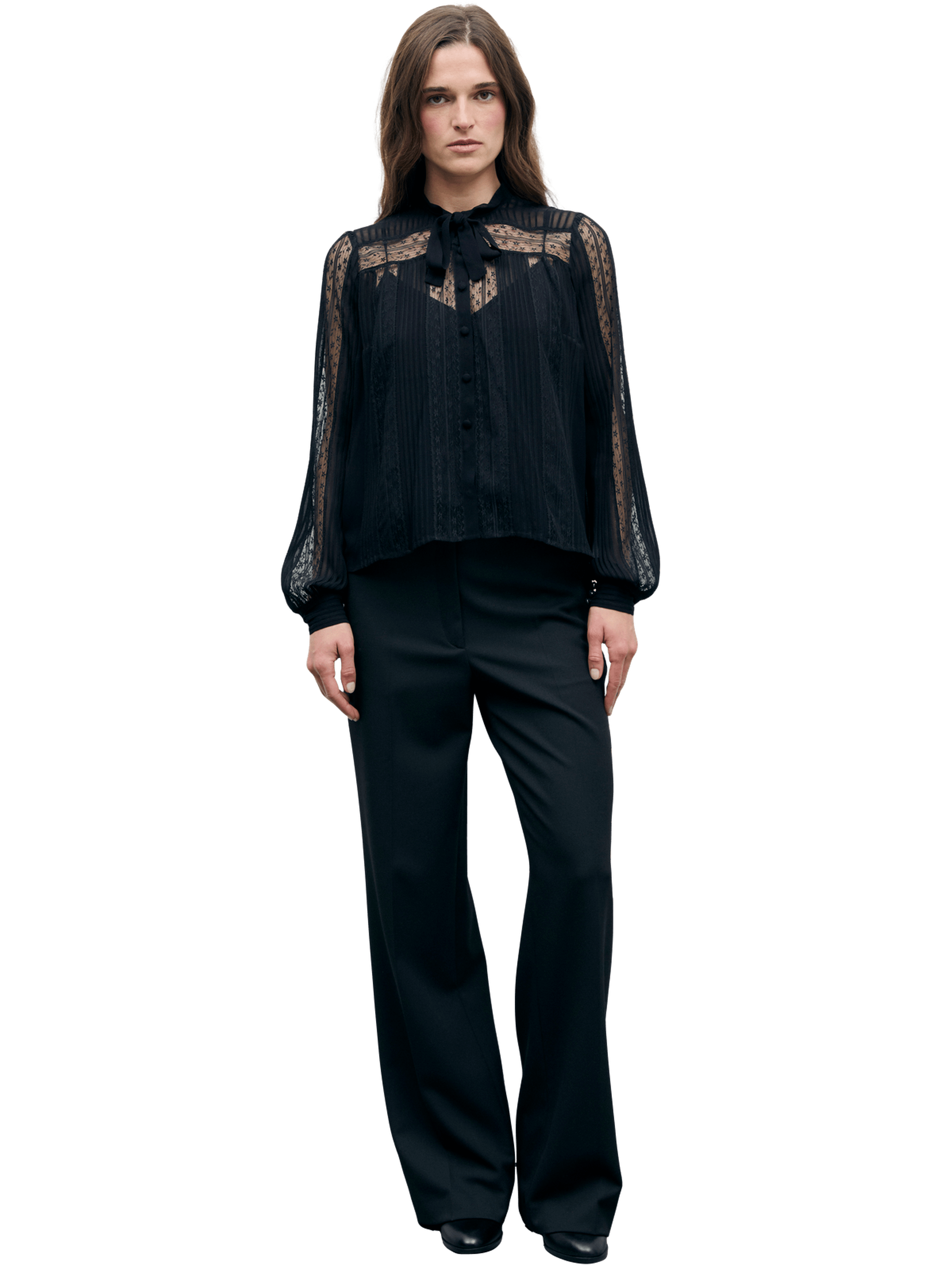 Chemise lavallière en voile à dentelle - lulu GERARD DAREL Noir