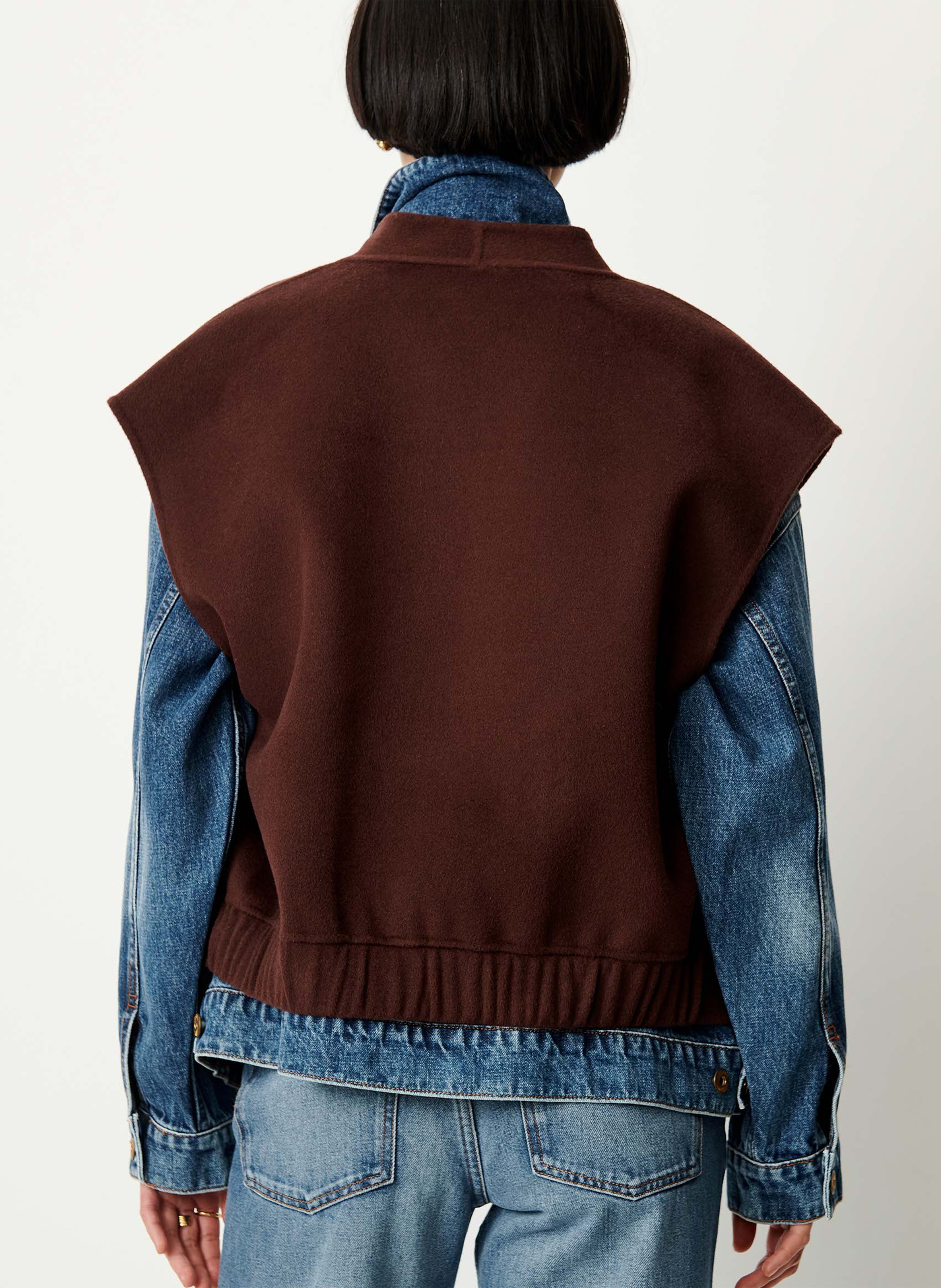 Veste col v boutonnée en laine mélangée helspark SESSUN Marron