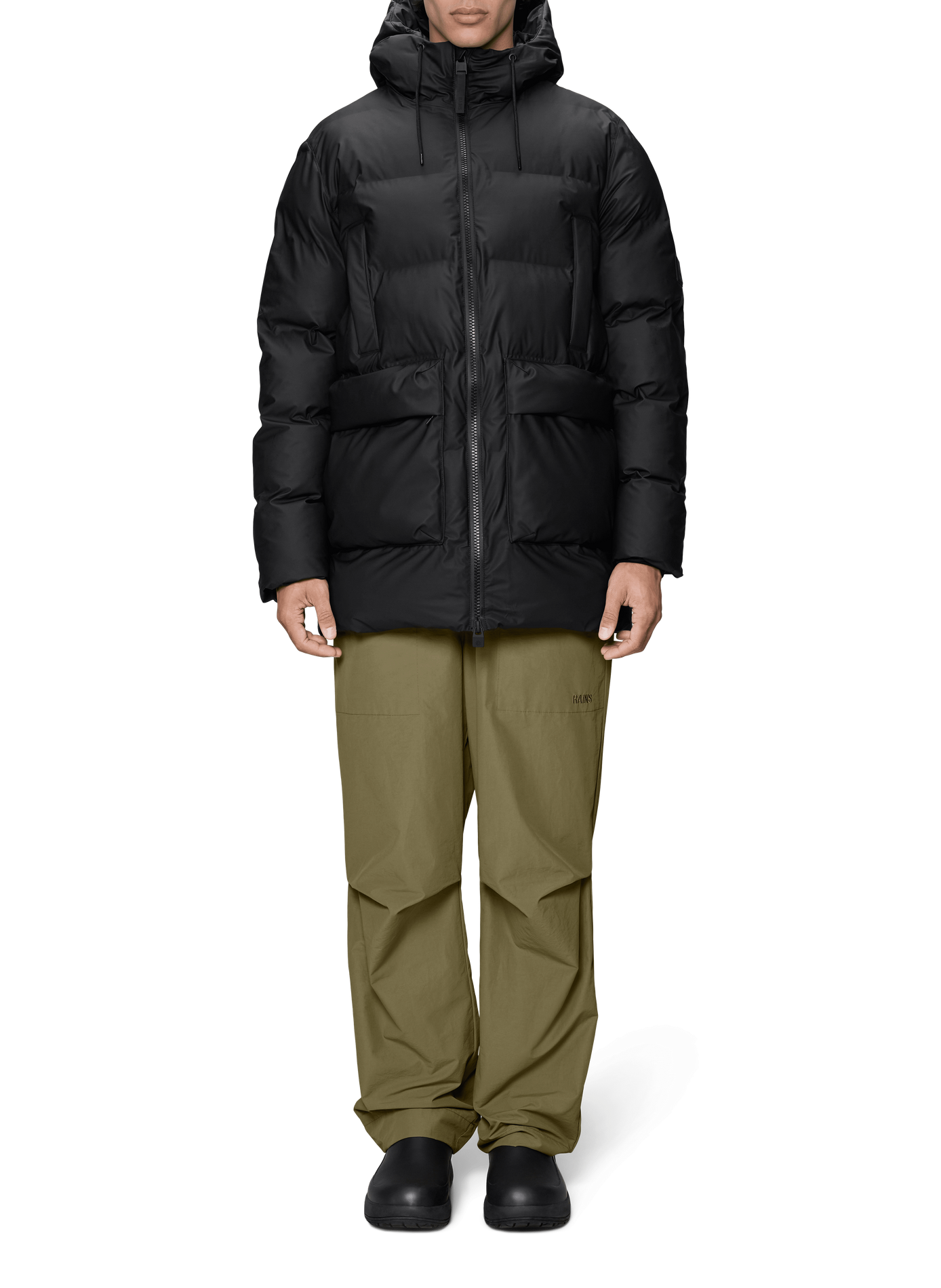 Hooded padded jacket | Black RAINS Men