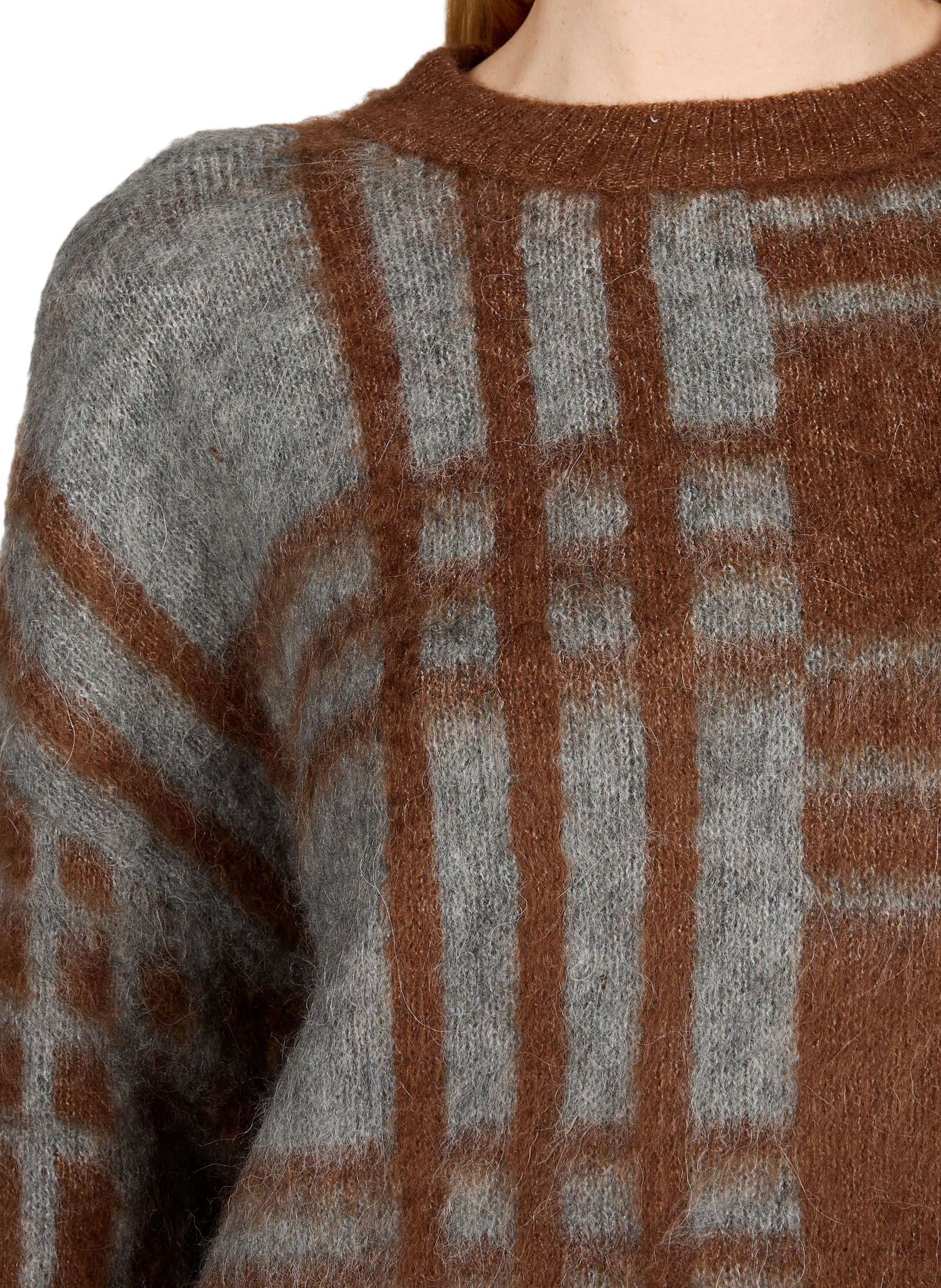 Gerader karierter Pullover mit Rundhalsausschnitt OBJECT Braun