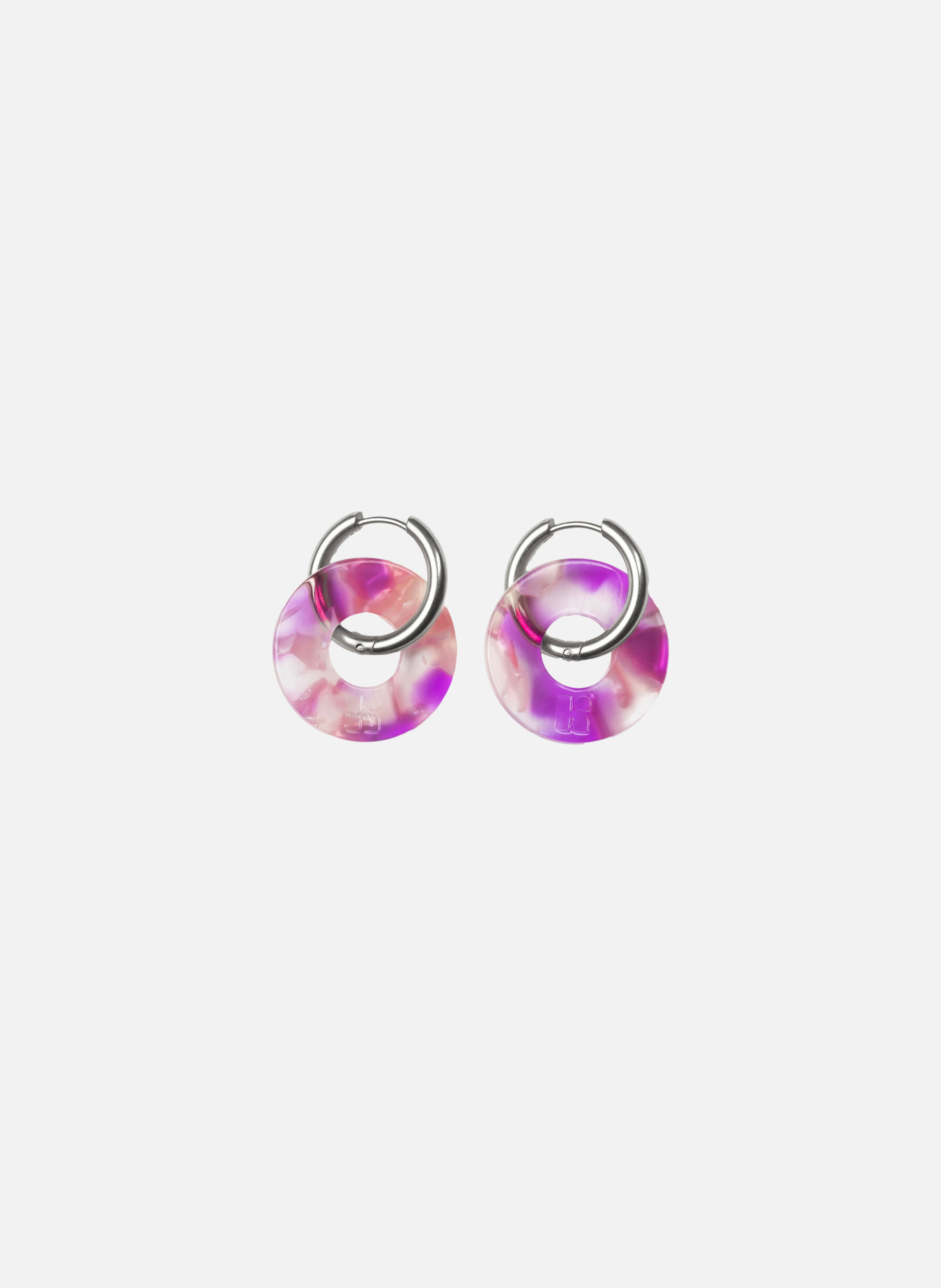 Boucles d'oreilles donuts avec anneaux en acier inoxydable argenté  Pink