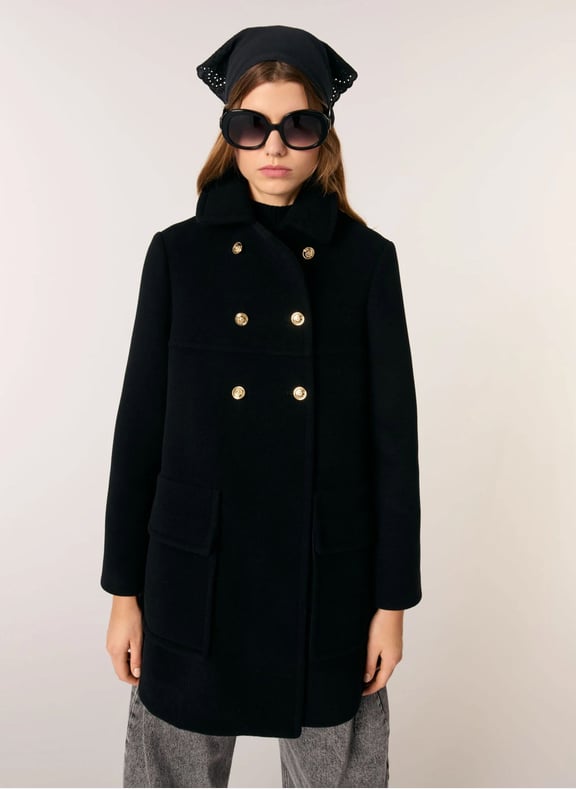 Manteau droite col classique en laine mélangée Noir by MAJE MAJE Manteau droite col classique en laine mélangée Noir